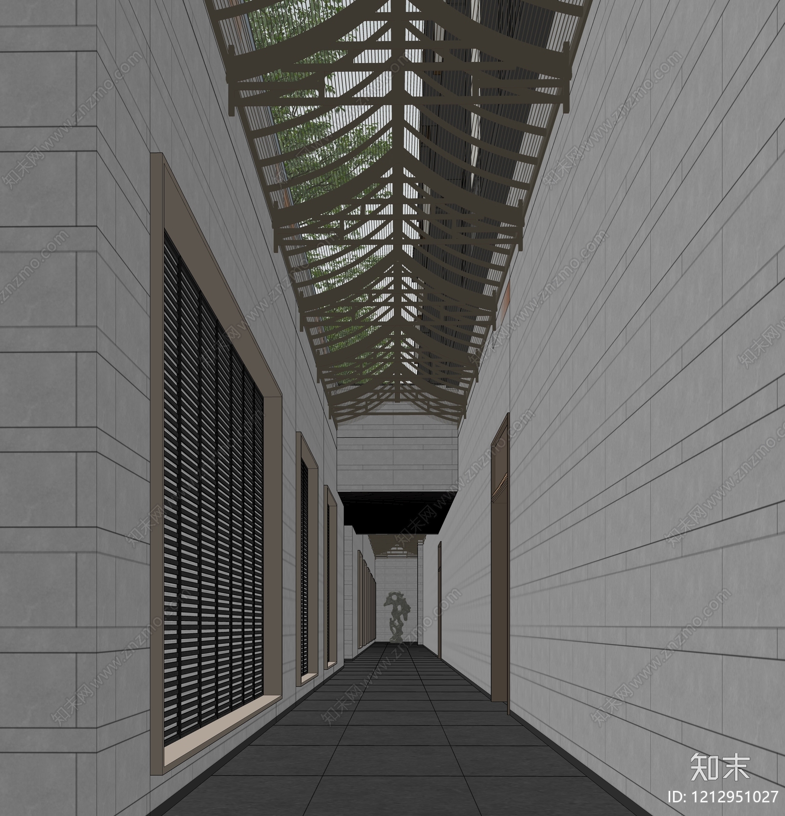 新中式酒店走廊SU模型下载【ID:1212951027】