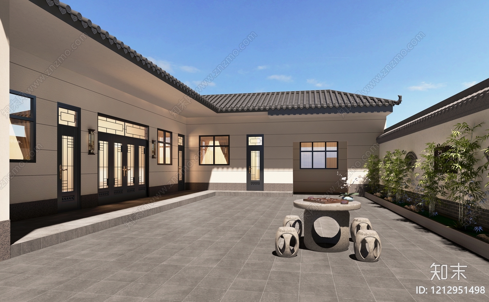 新中式四合院3D模型下载【ID:1212951498】