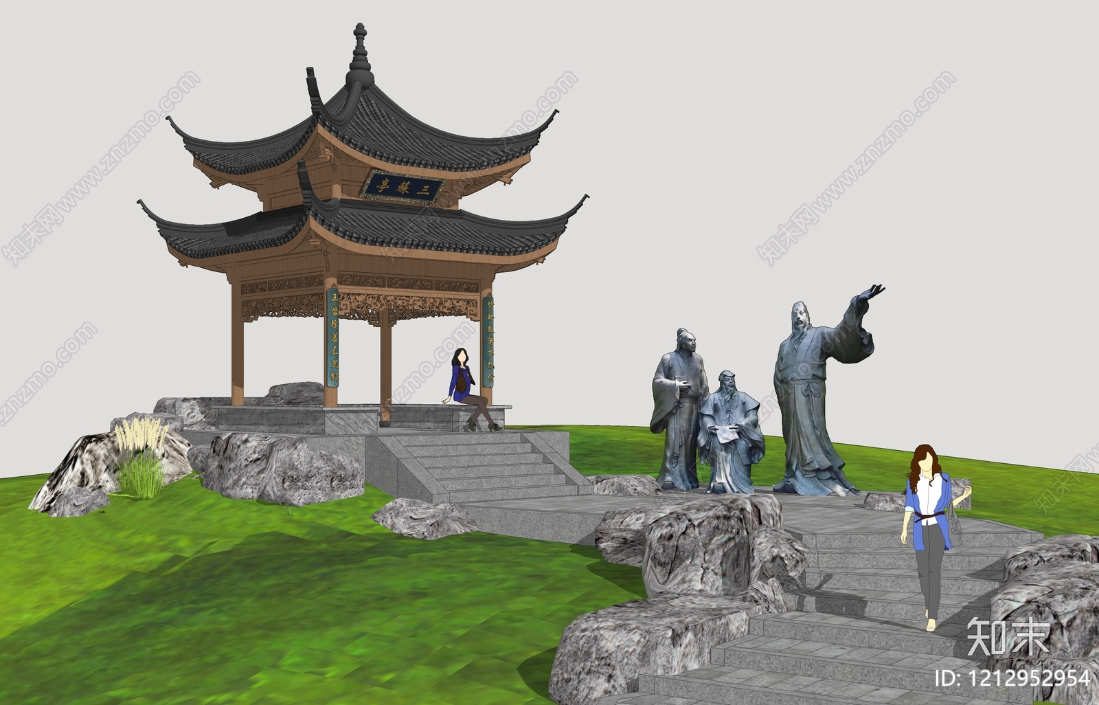 新中式景观亭子SU模型下载【ID:1212952954】