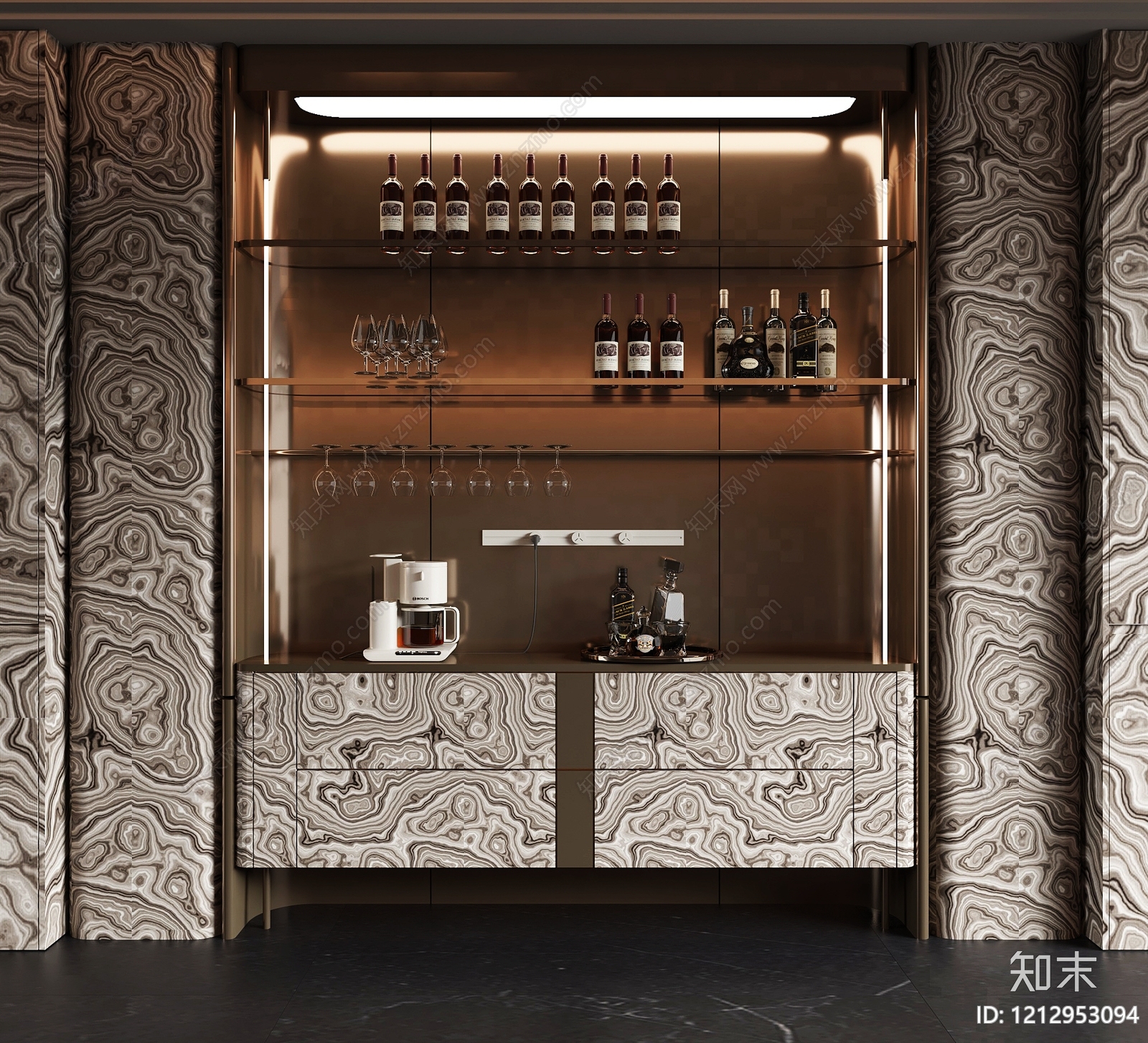 意式轻奢酒柜3D模型下载【ID:1212953094】