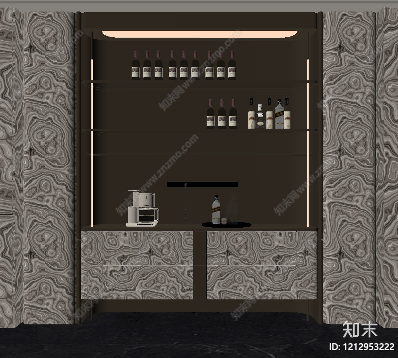 意式轻奢酒柜SU模型下载【ID:1212953222】