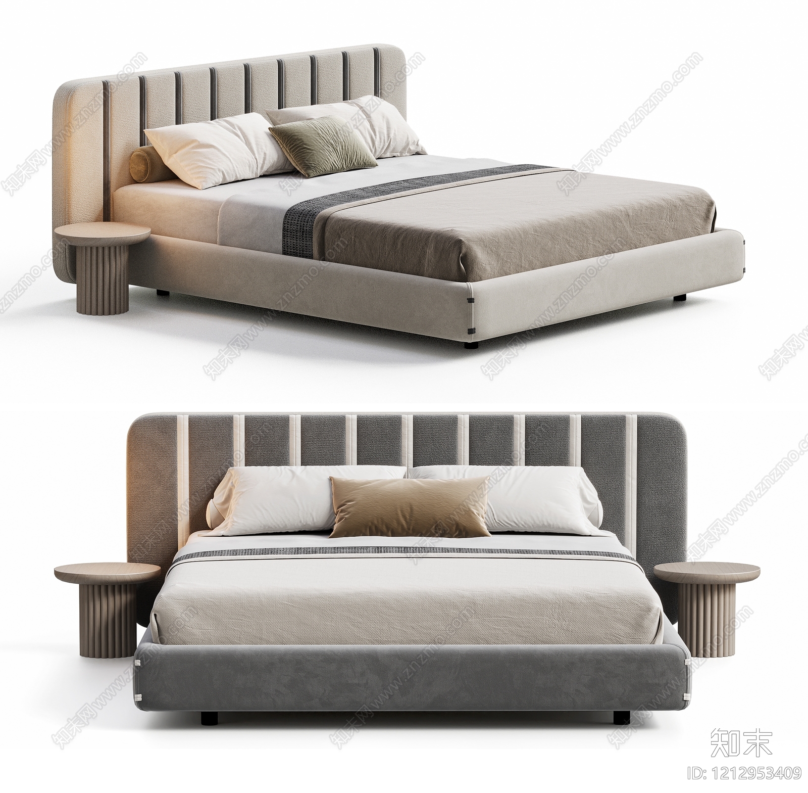 现代简约双人床3D模型下载【ID:1212953409】