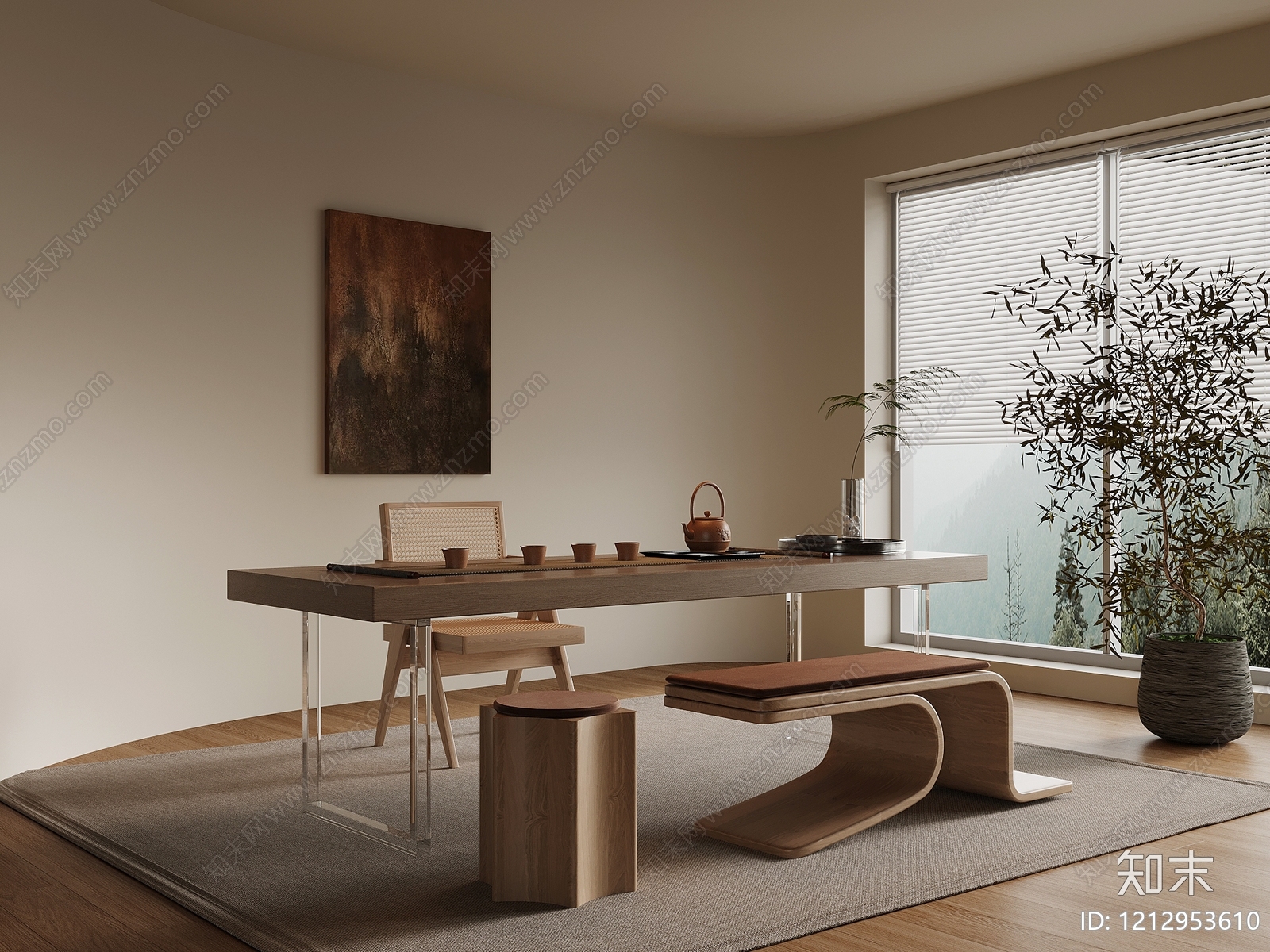 新中式茶室3D模型下载【ID:1212953610】