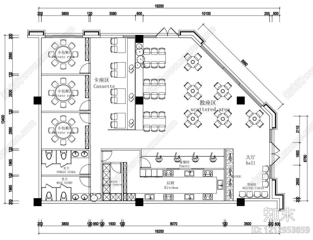 现代火锅店施工图下载【ID:1212953859】