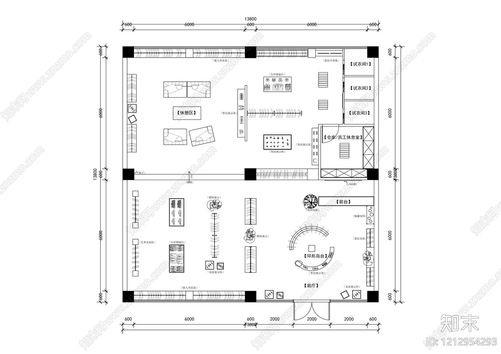 现代服装店cad施工图下载【ID:1212954293】