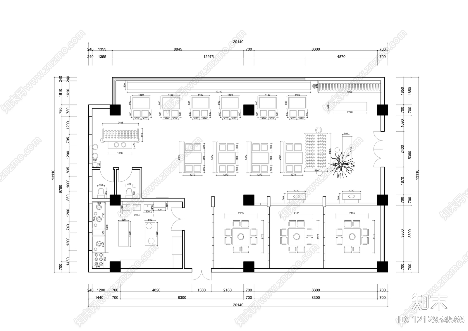 新中式中餐厅施工图下载【ID:1212954566】