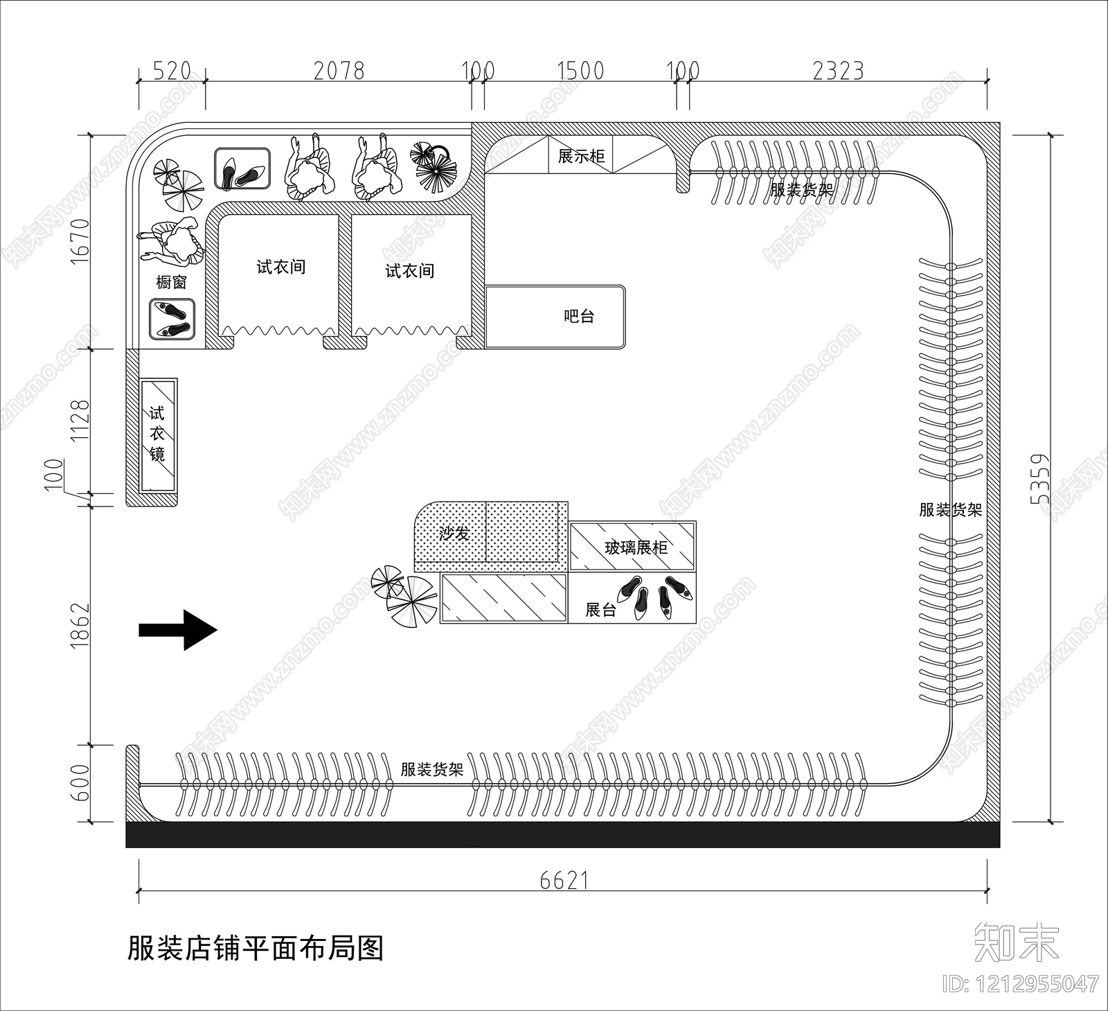现代服装店cad施工图下载【ID:1212955047】