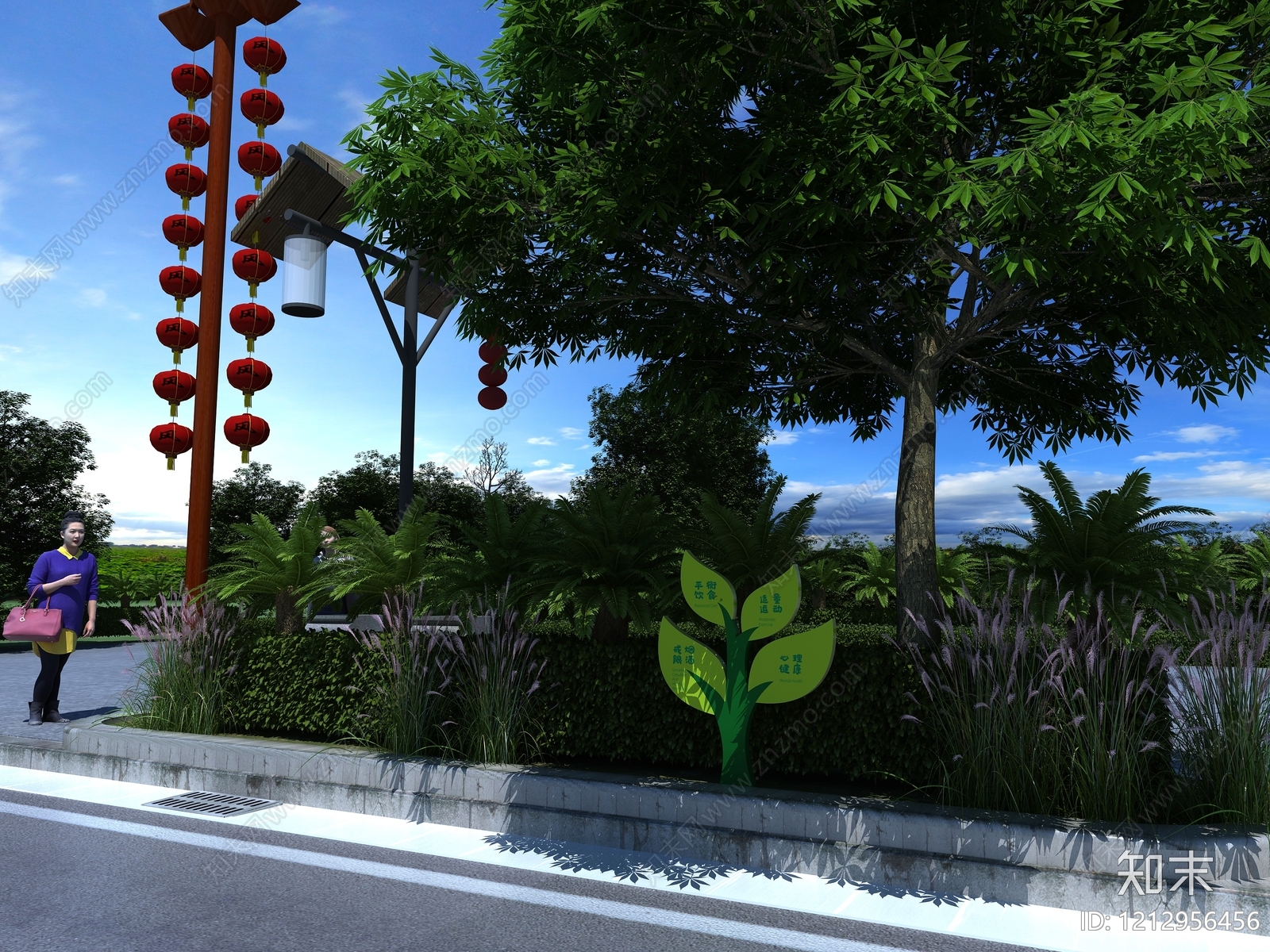 新中式景观街道设施3D模型下载【ID:1212956456】