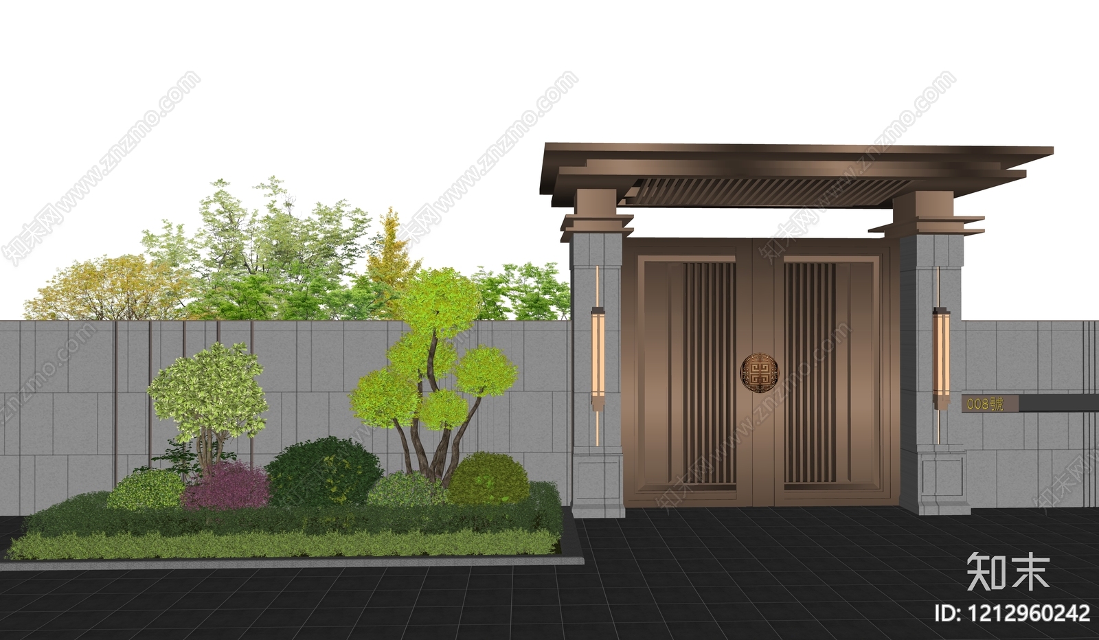 新中式庭院门SU模型下载【ID:1212960242】