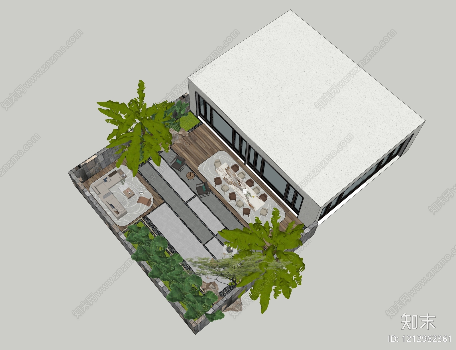 现代简约别墅庭院SU模型下载【ID:1212962361】