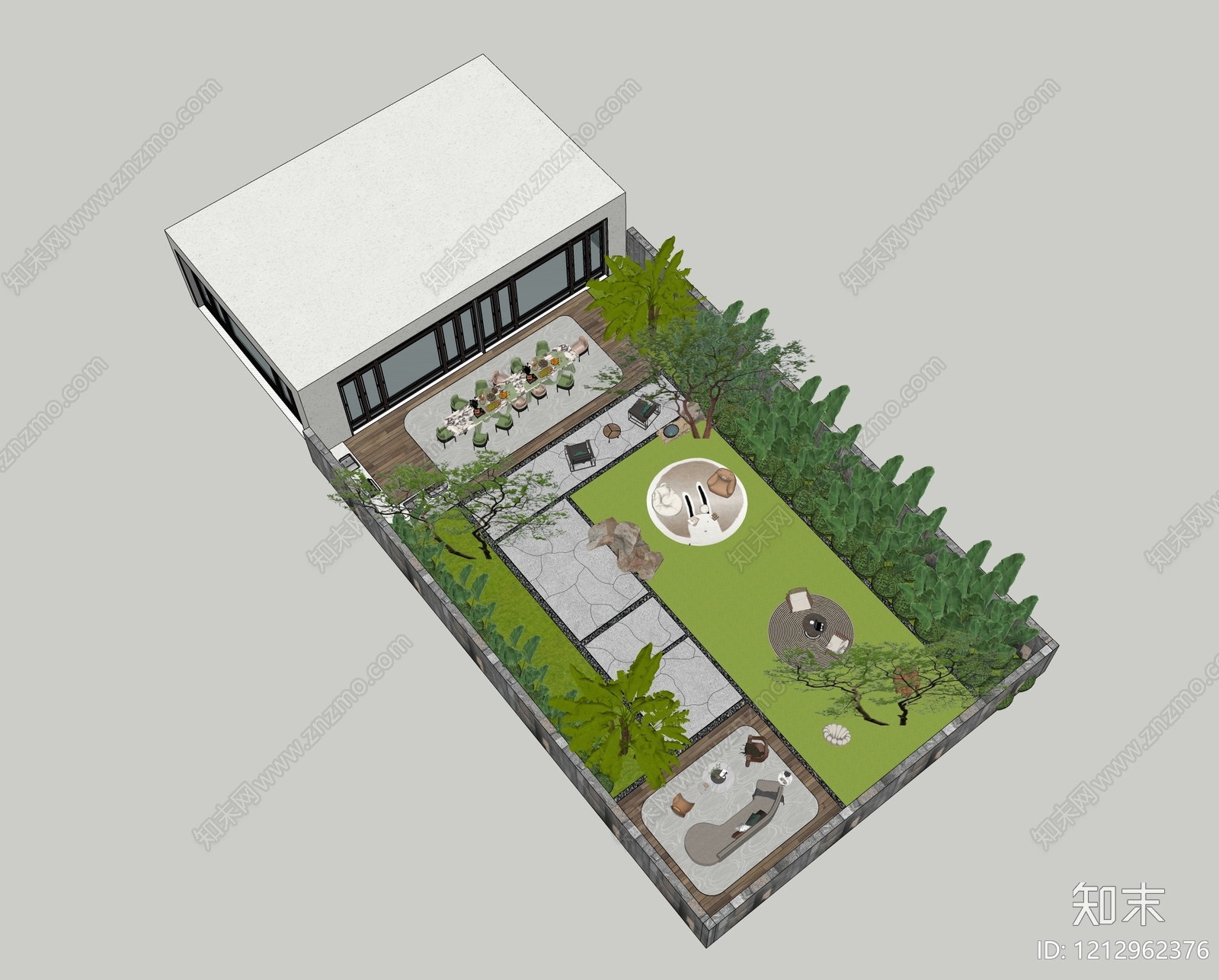 新中式别墅庭院SU模型下载【ID:1212962376】