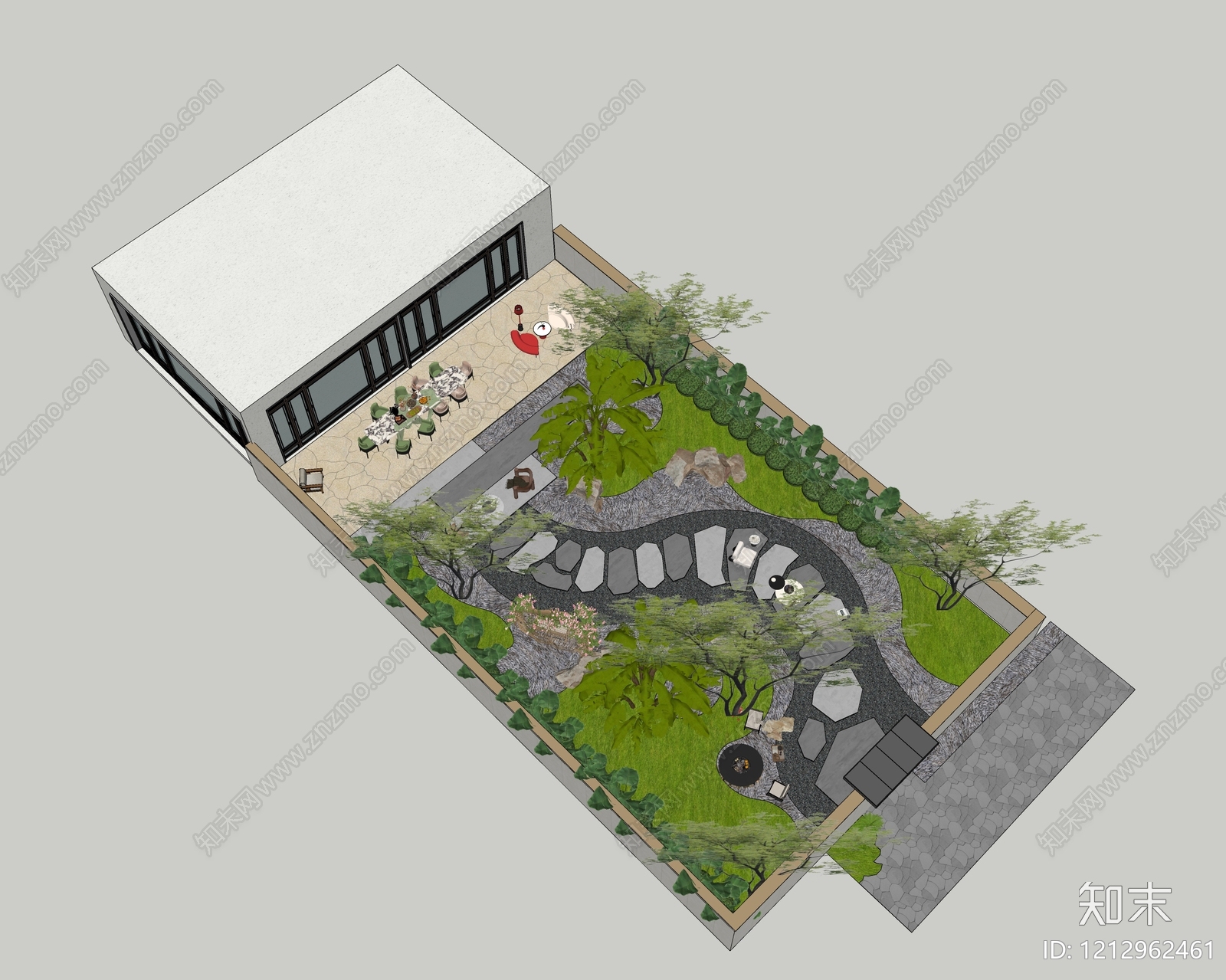 新中式别墅庭院SU模型下载【ID:1212962461】