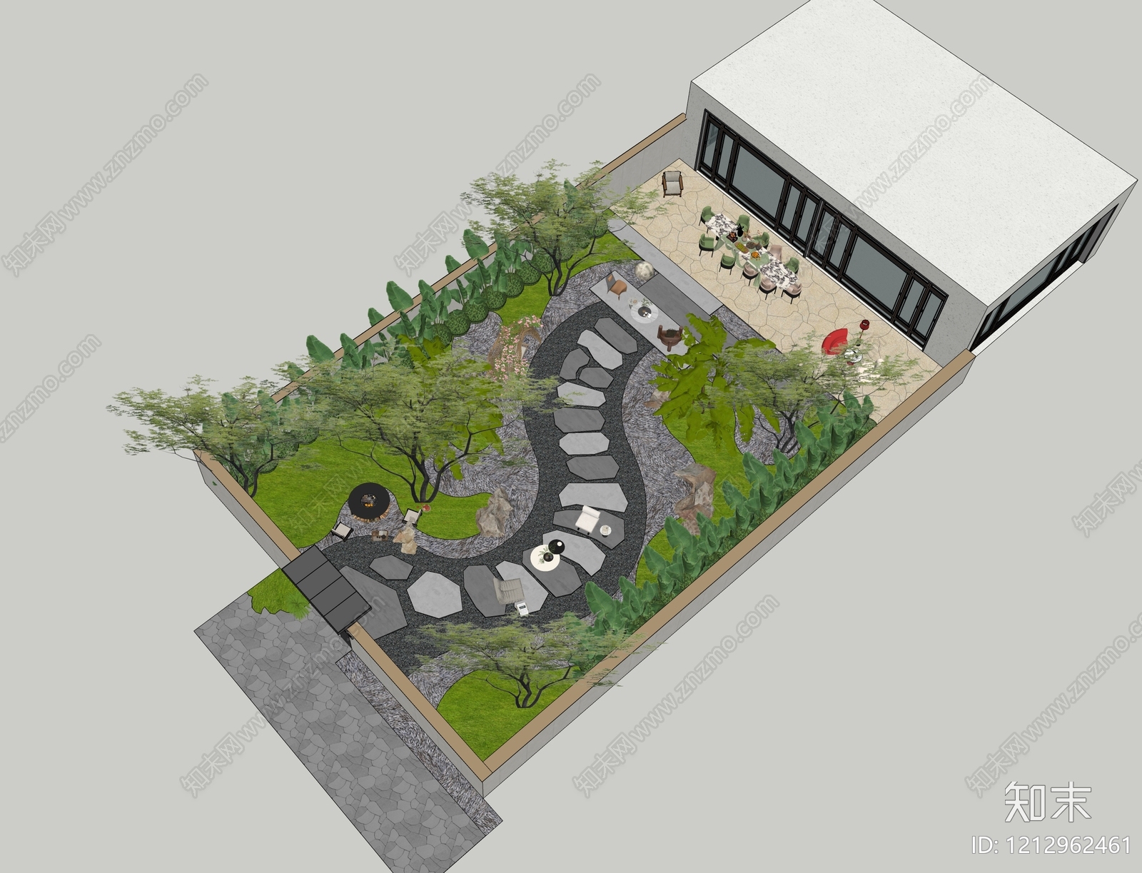 新中式别墅庭院SU模型下载【ID:1212962461】