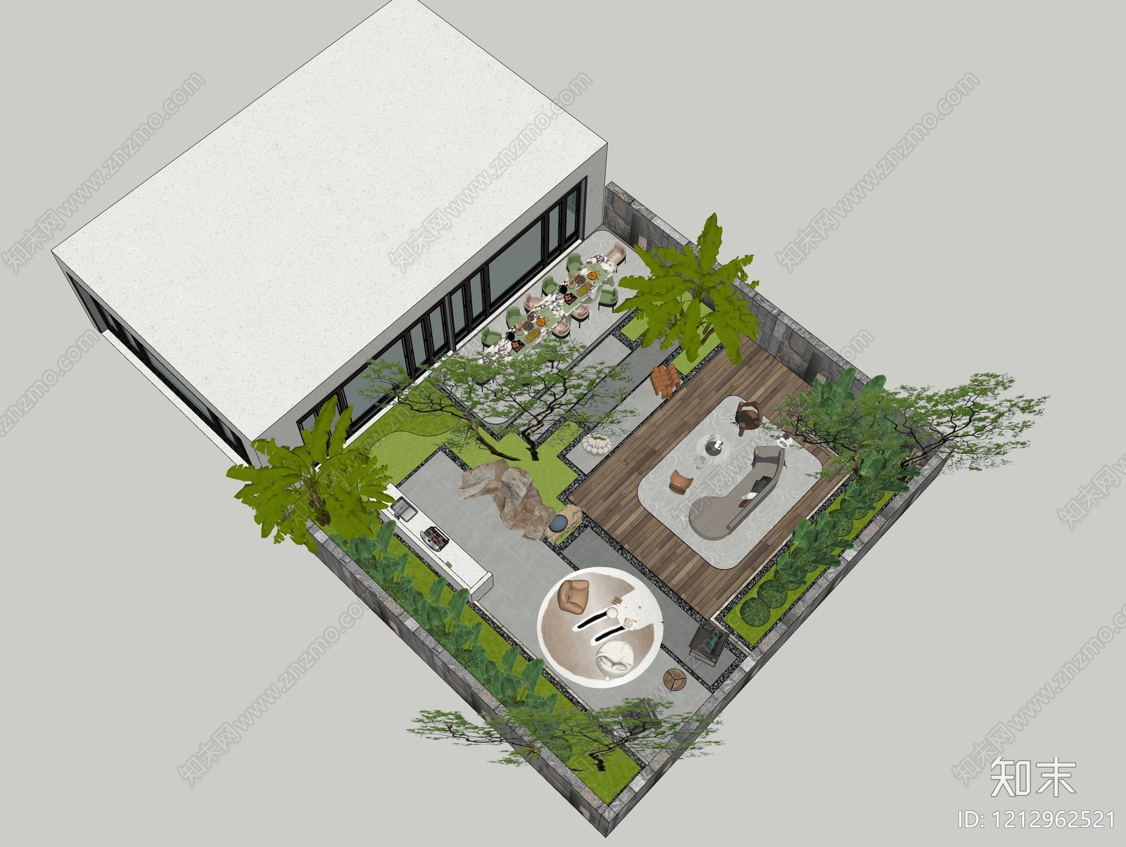 现代别墅庭院SU模型下载【ID:1212962521】