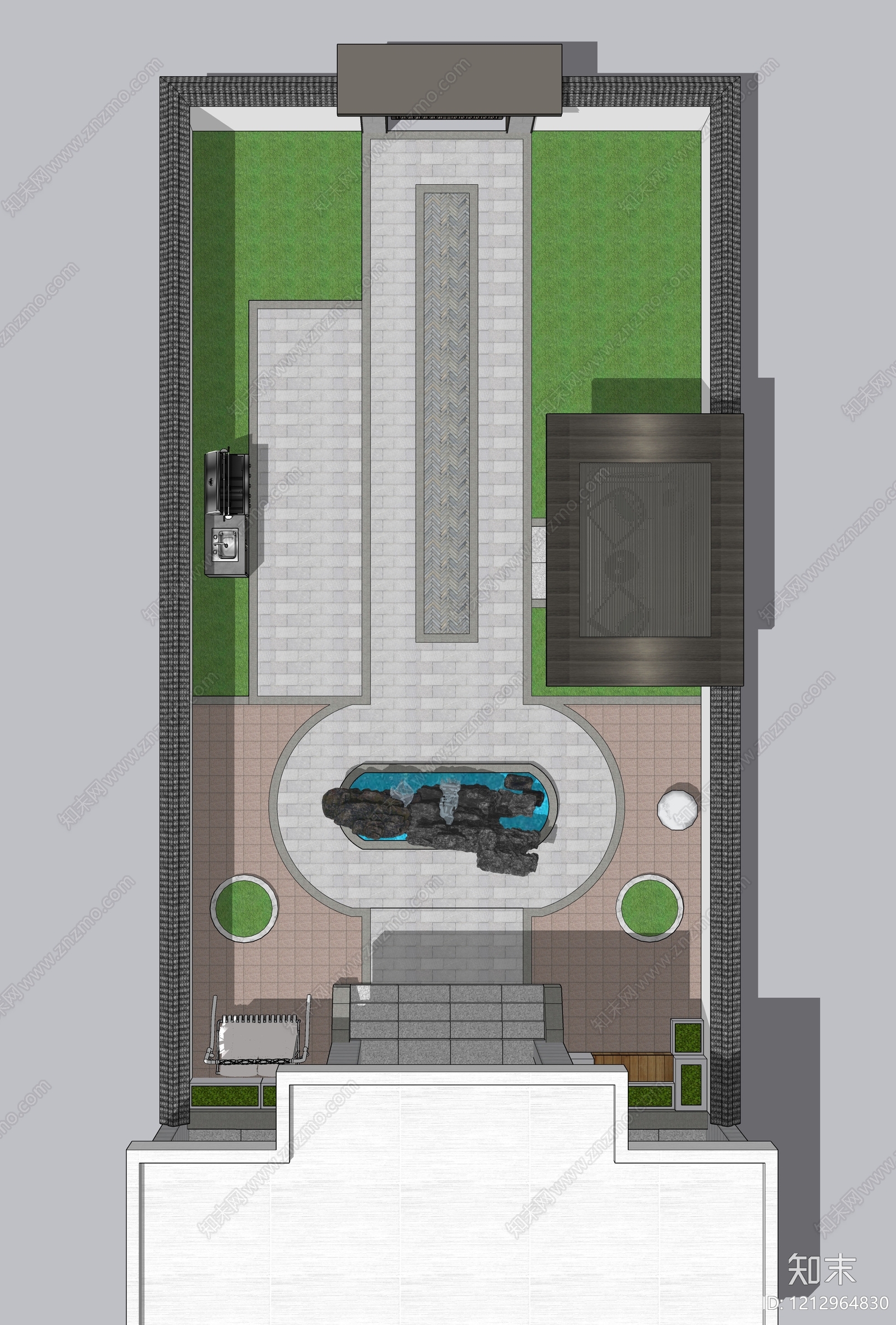 新中式别墅庭院SU模型下载【ID:1212964830】