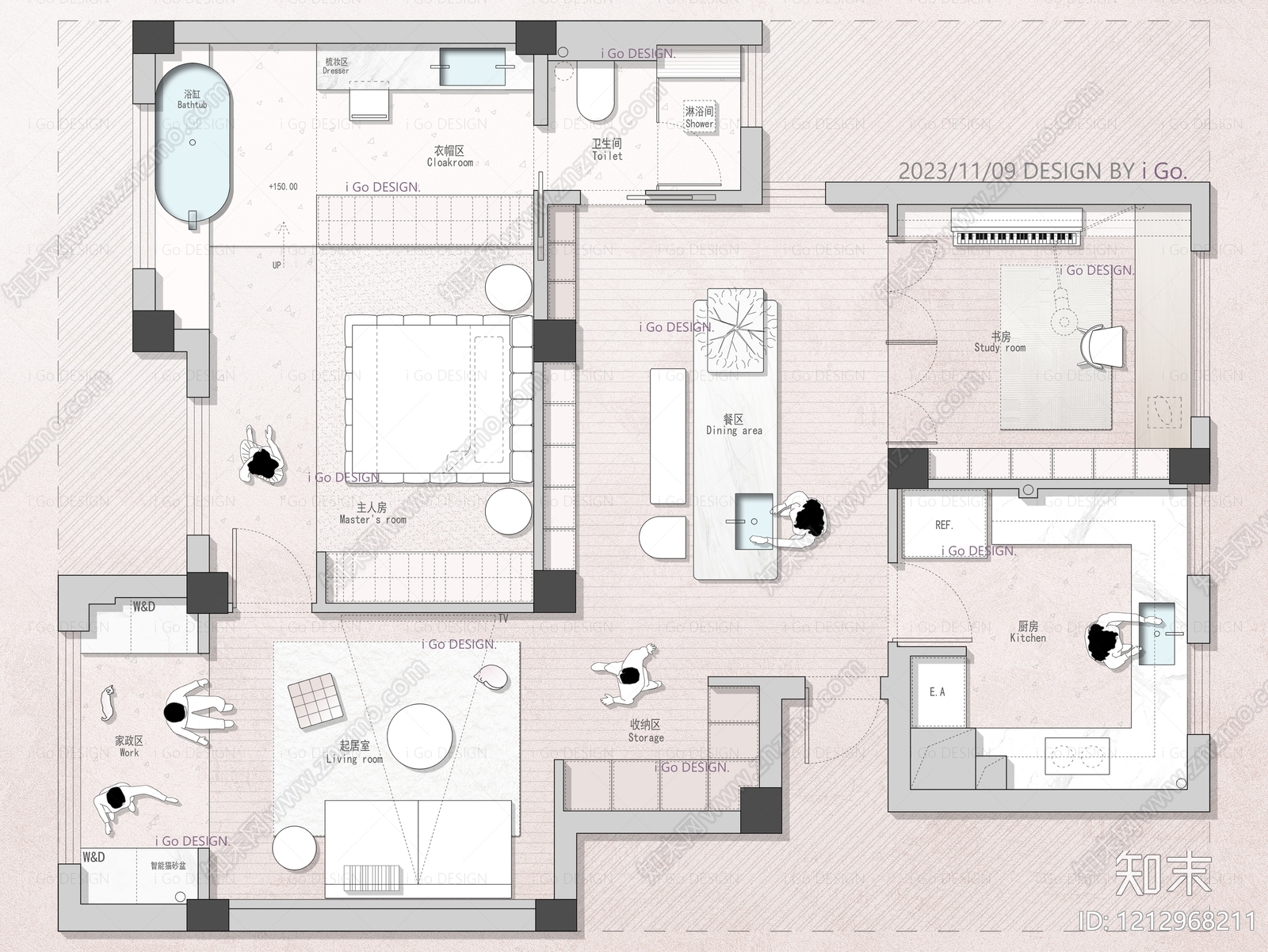 小户型平层施工图下载【ID:1212968211】