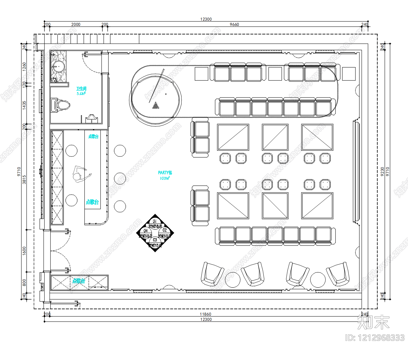 现代KTV施工图下载【ID:1212968333】