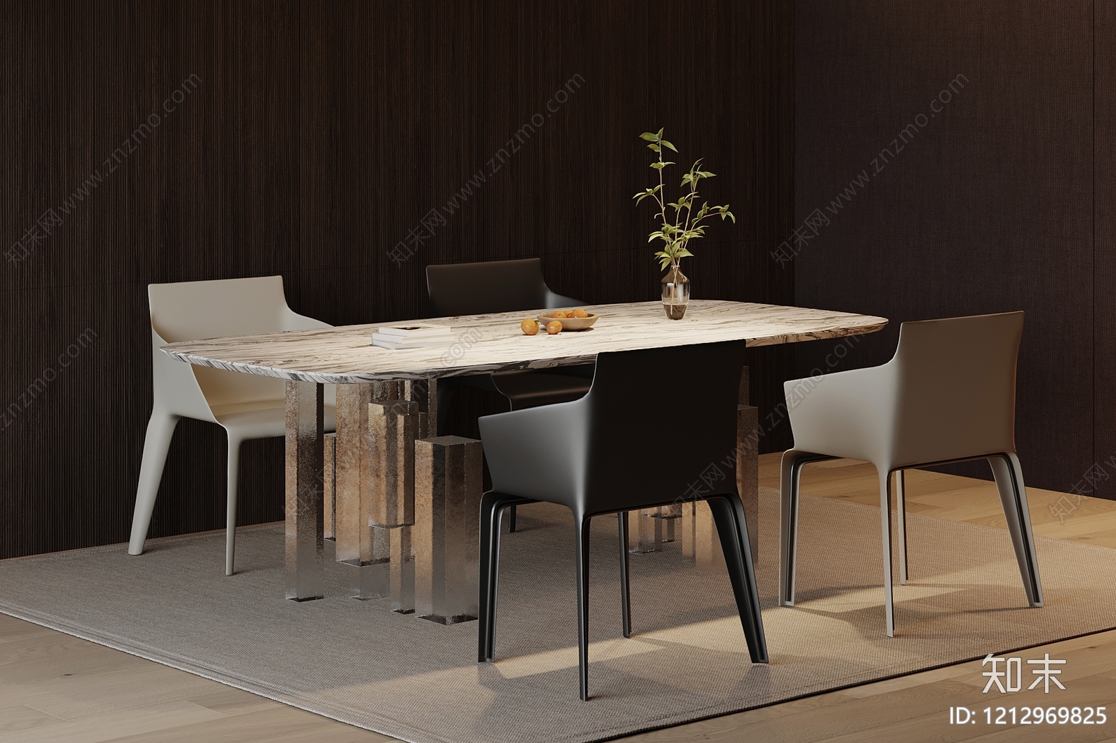 现代简约餐桌椅3D模型下载【ID:1212969825】