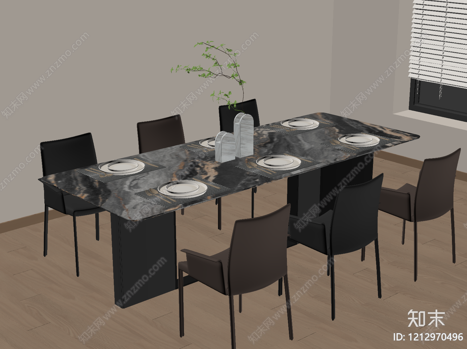 现代简约餐桌椅SU模型下载【ID:1212970496】