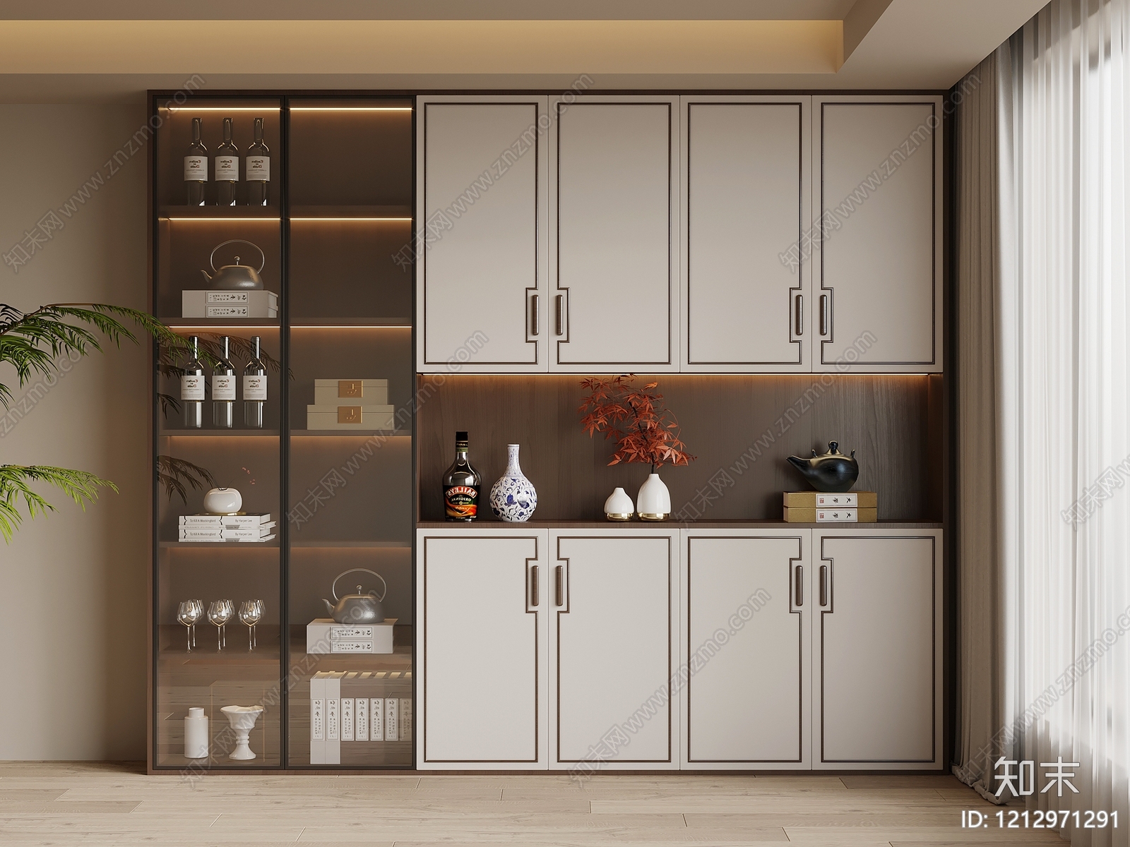 新中式酒柜SU模型下载【ID:1212971291】