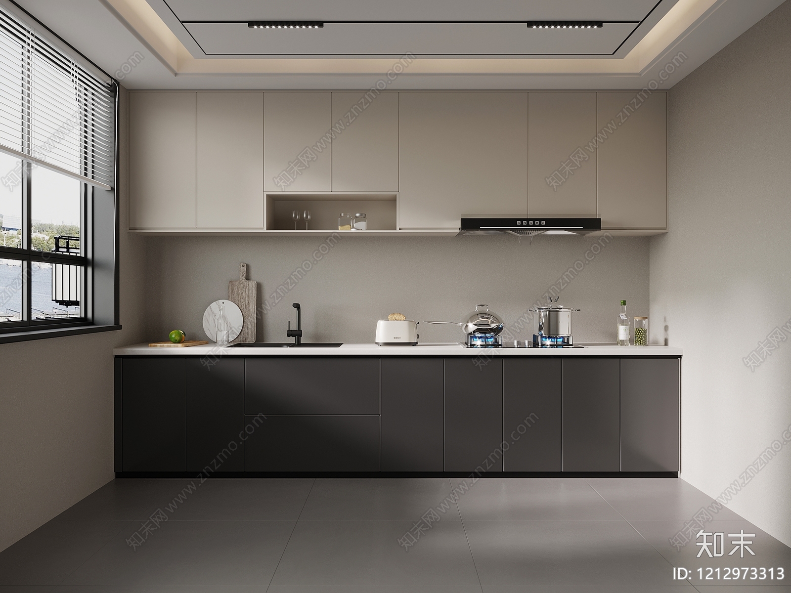 现代简约封闭式厨房3D模型下载【ID:1212973313】