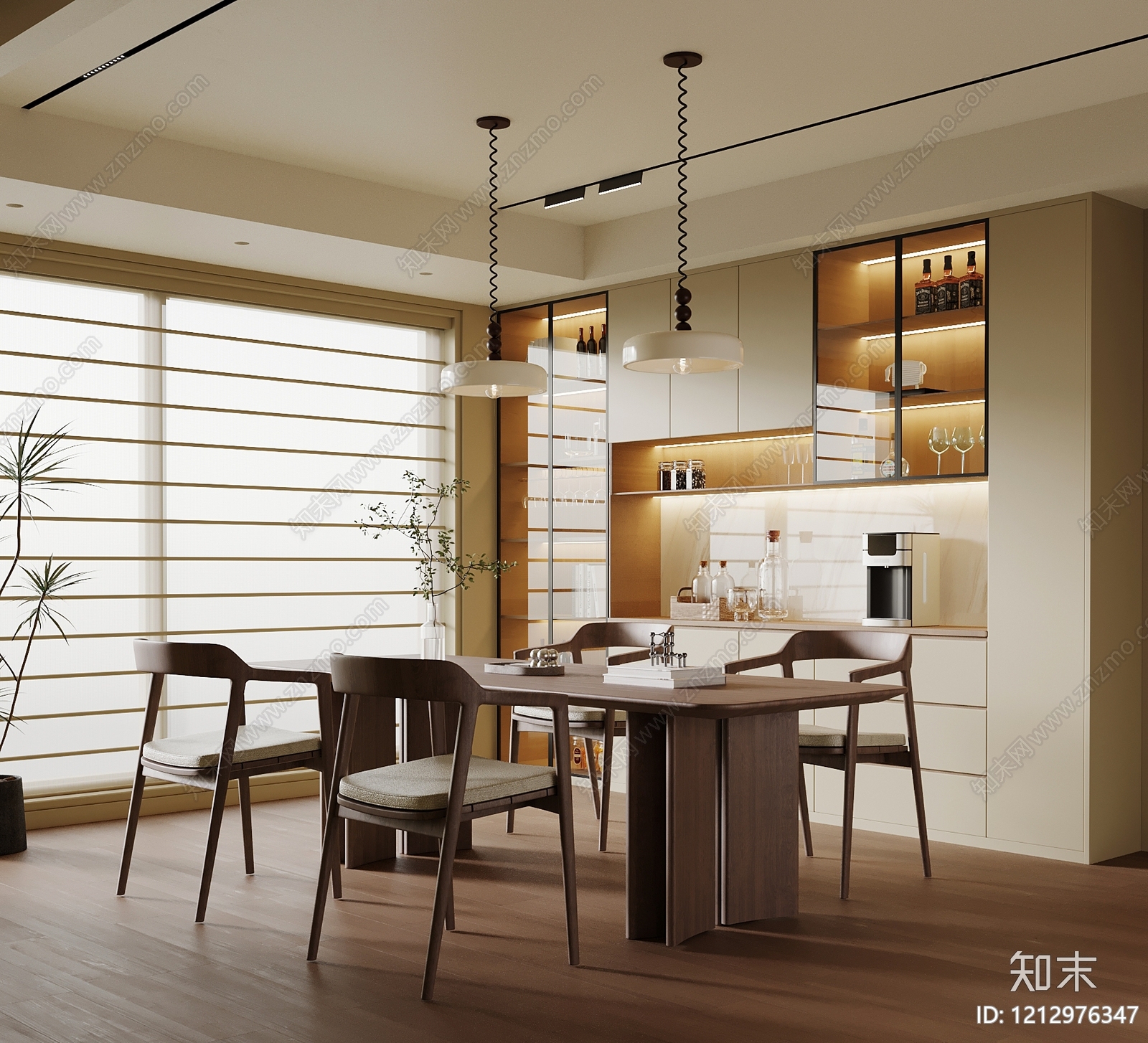 奶油风家居餐厅SU模型下载【ID:1212976347】