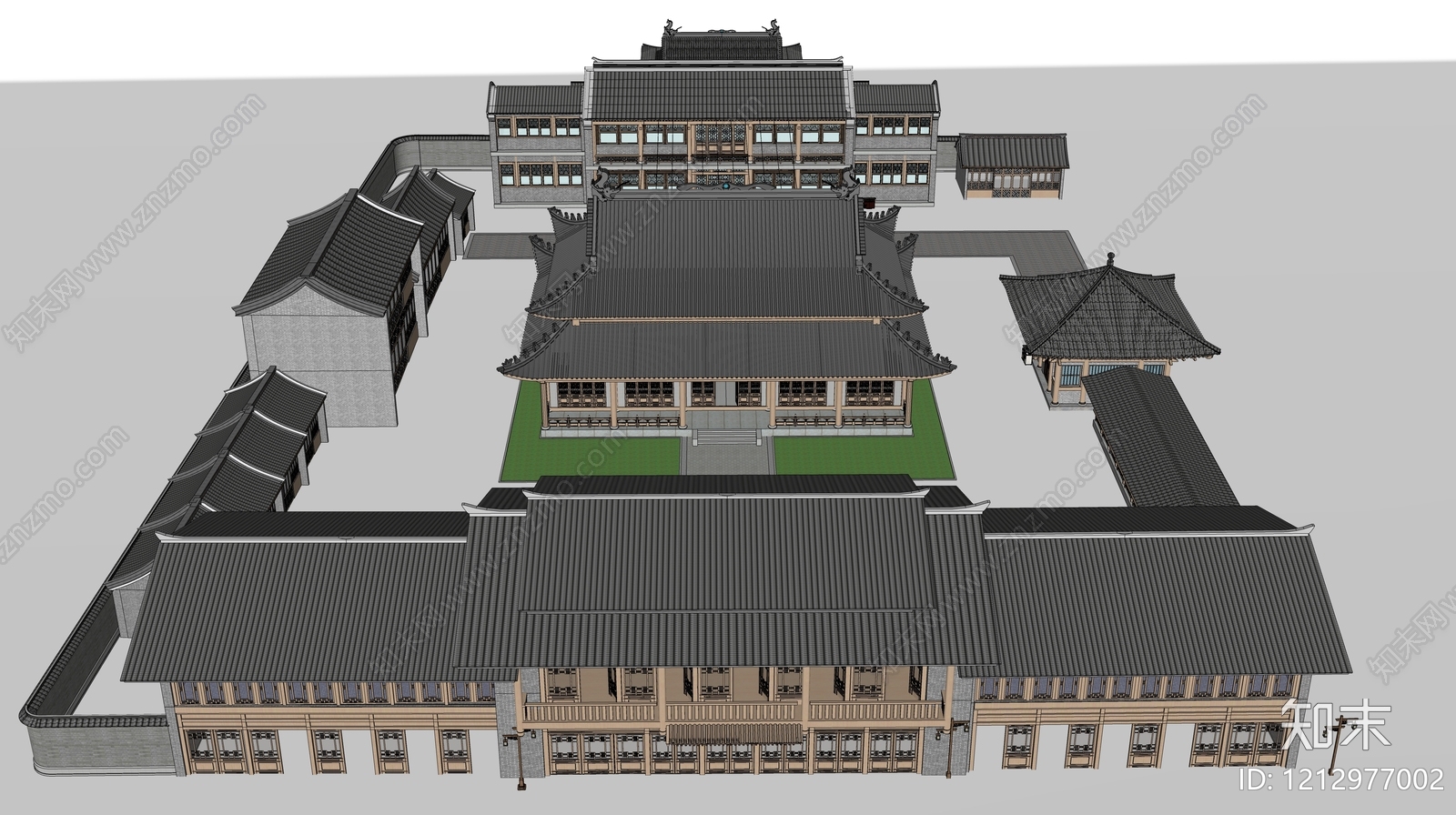 新中式寺庙建筑SU模型下载【ID:1212977002】