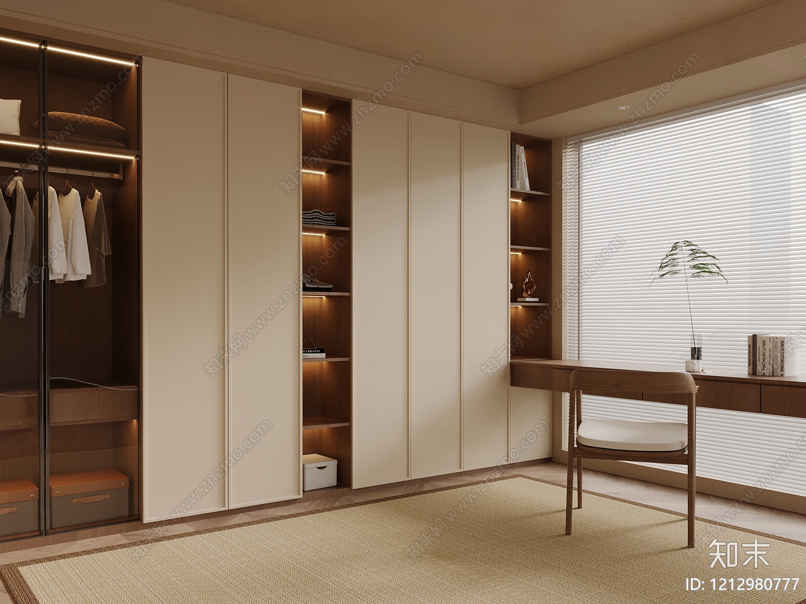 奶油风衣帽间SU模型下载【ID:1212980777】