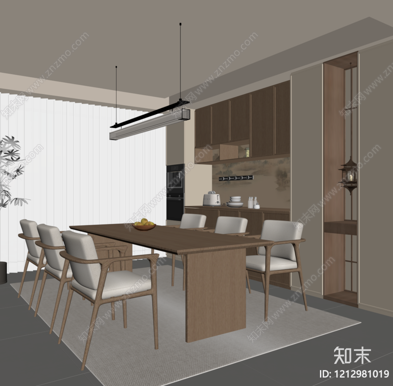 新中式家居餐厅SU模型下载【ID:1212981019】