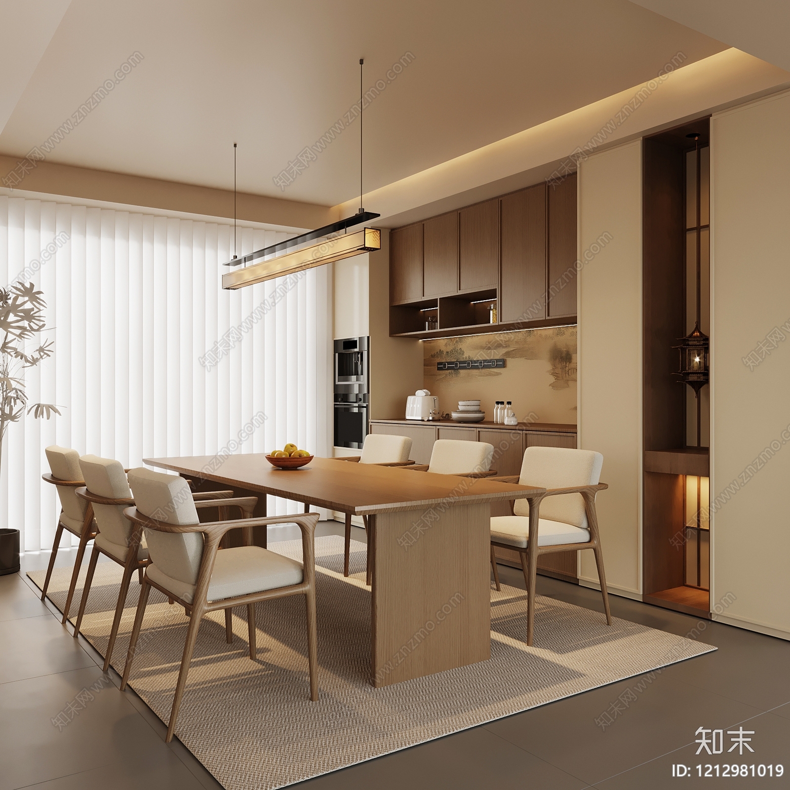 新中式家居餐厅SU模型下载【ID:1212981019】