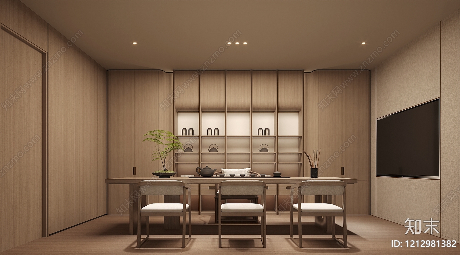 新中式茶室SU模型下载【ID:1212981382】