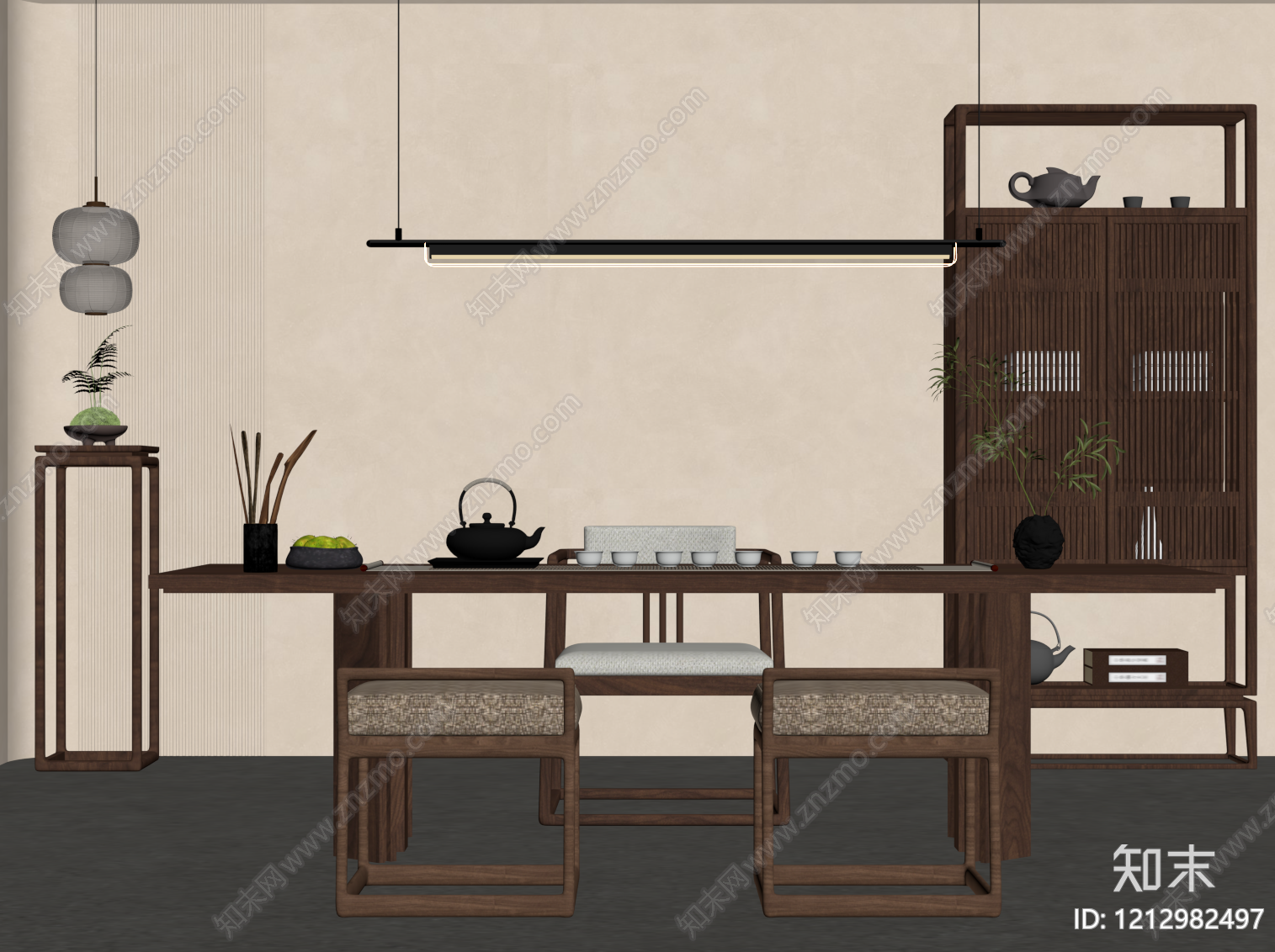 新中式茶室SU模型下载【ID:1212982497】
