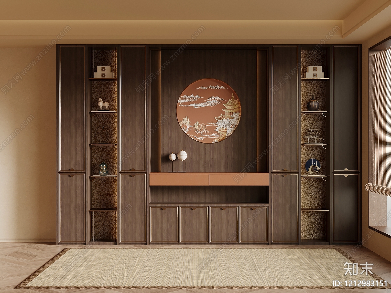 新中式玄关柜SU模型下载【ID:1212983151】