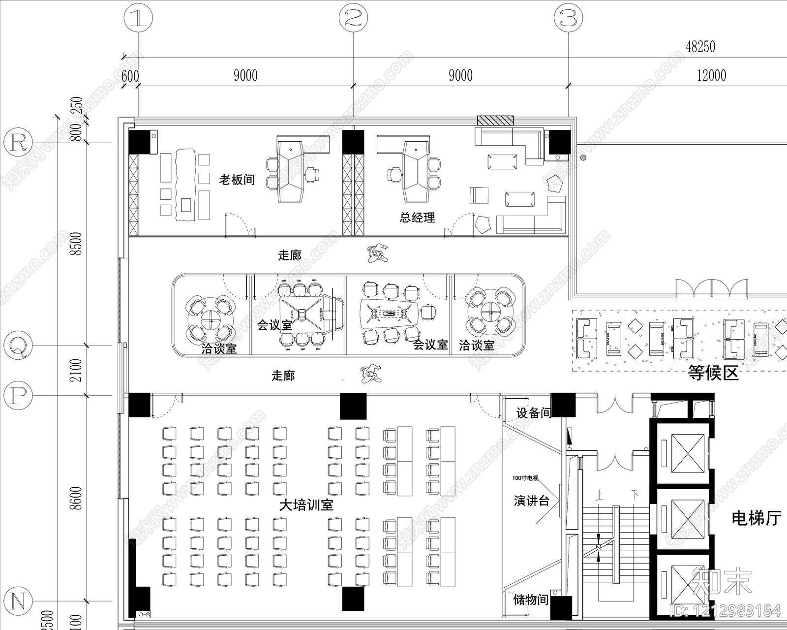 原木开放办公室cad施工图下载【ID:1212983184】