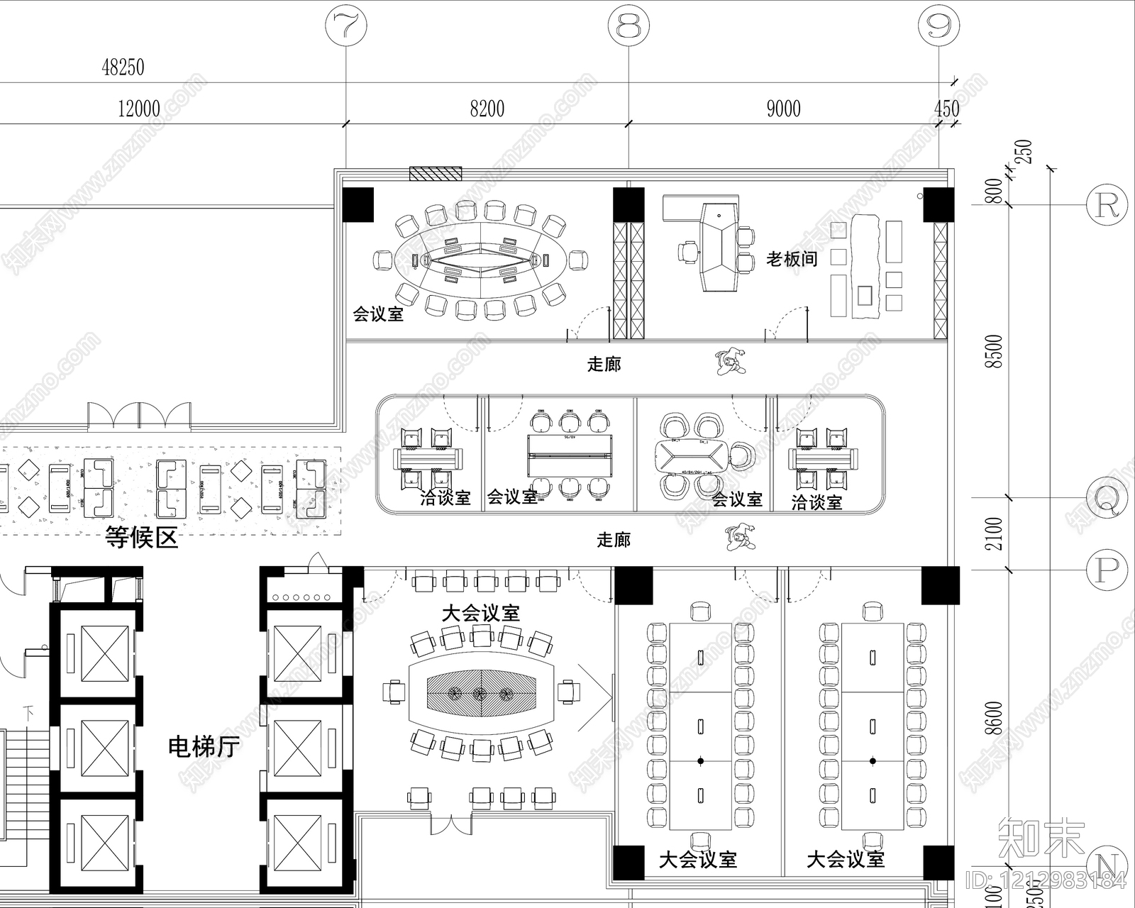 原木开放办公室cad施工图下载【ID:1212983184】