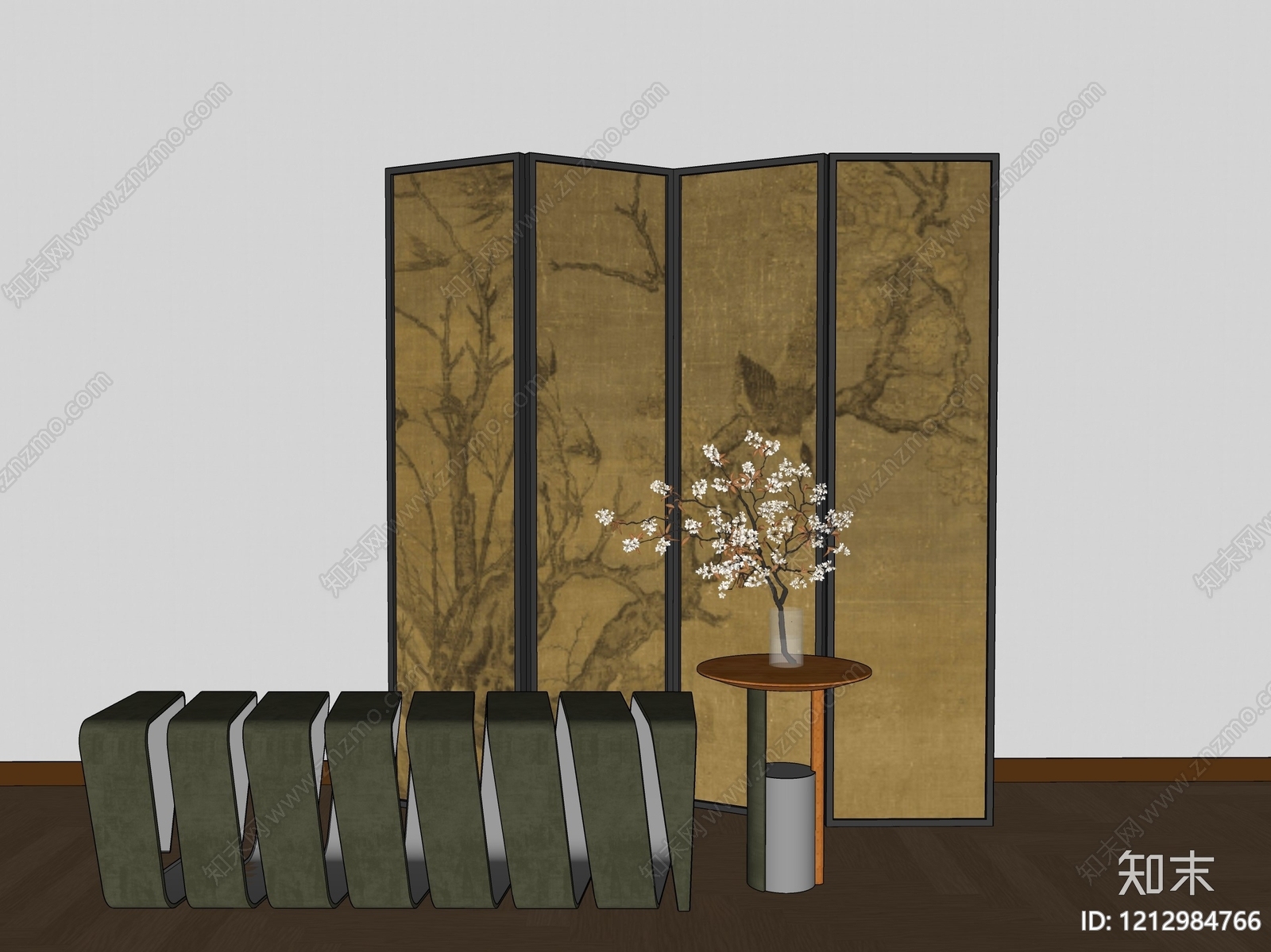新中式屏风SU模型下载【ID:1212984766】