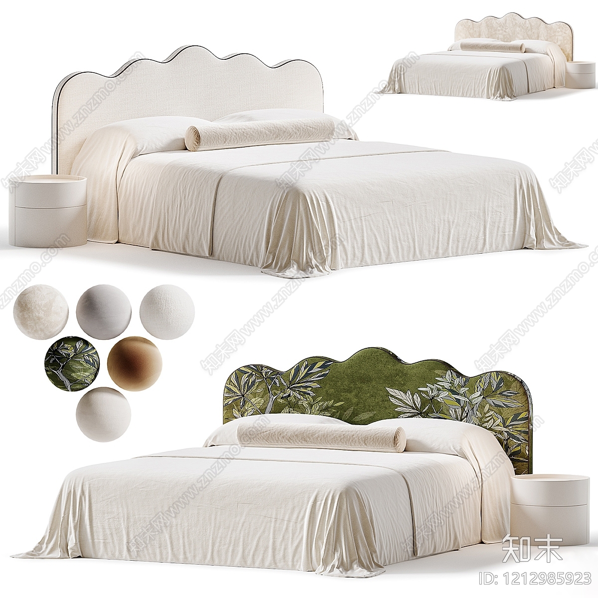 奶油风双人床3D模型下载【ID:1212985923】