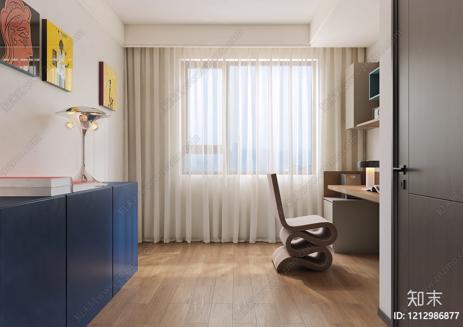 现代简约书房3D模型下载【ID:1212986877】