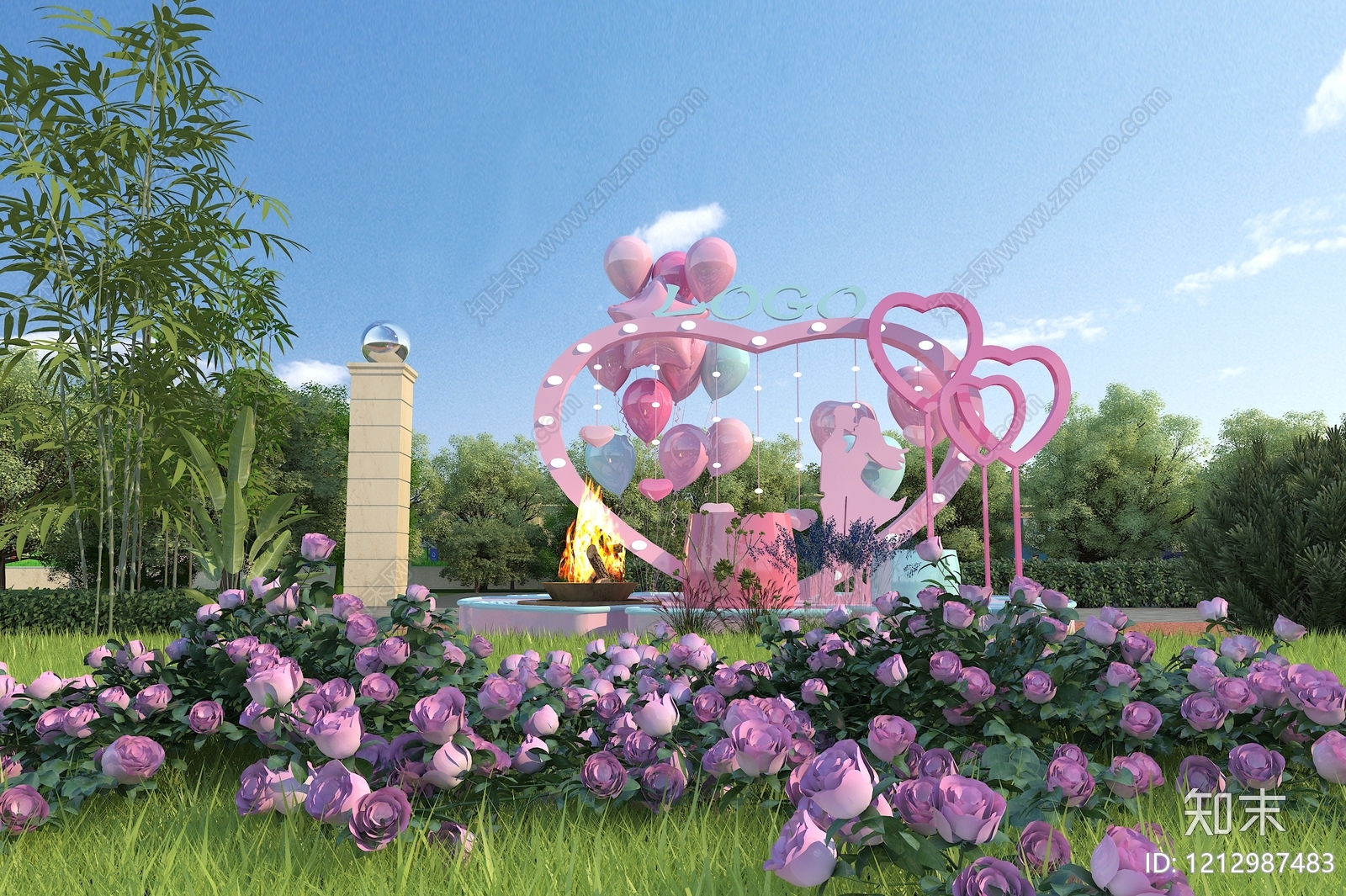浪漫主题景观公园绿地装置3D模型下载【ID:1212987483】