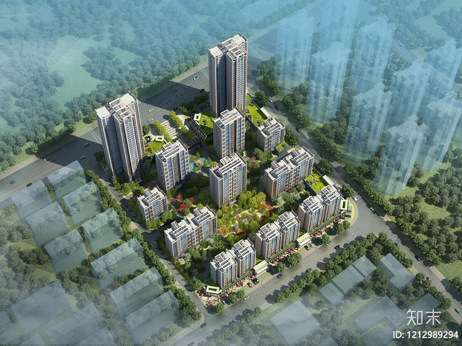 新中式高层住宅3D模型下载【ID:1212989294】