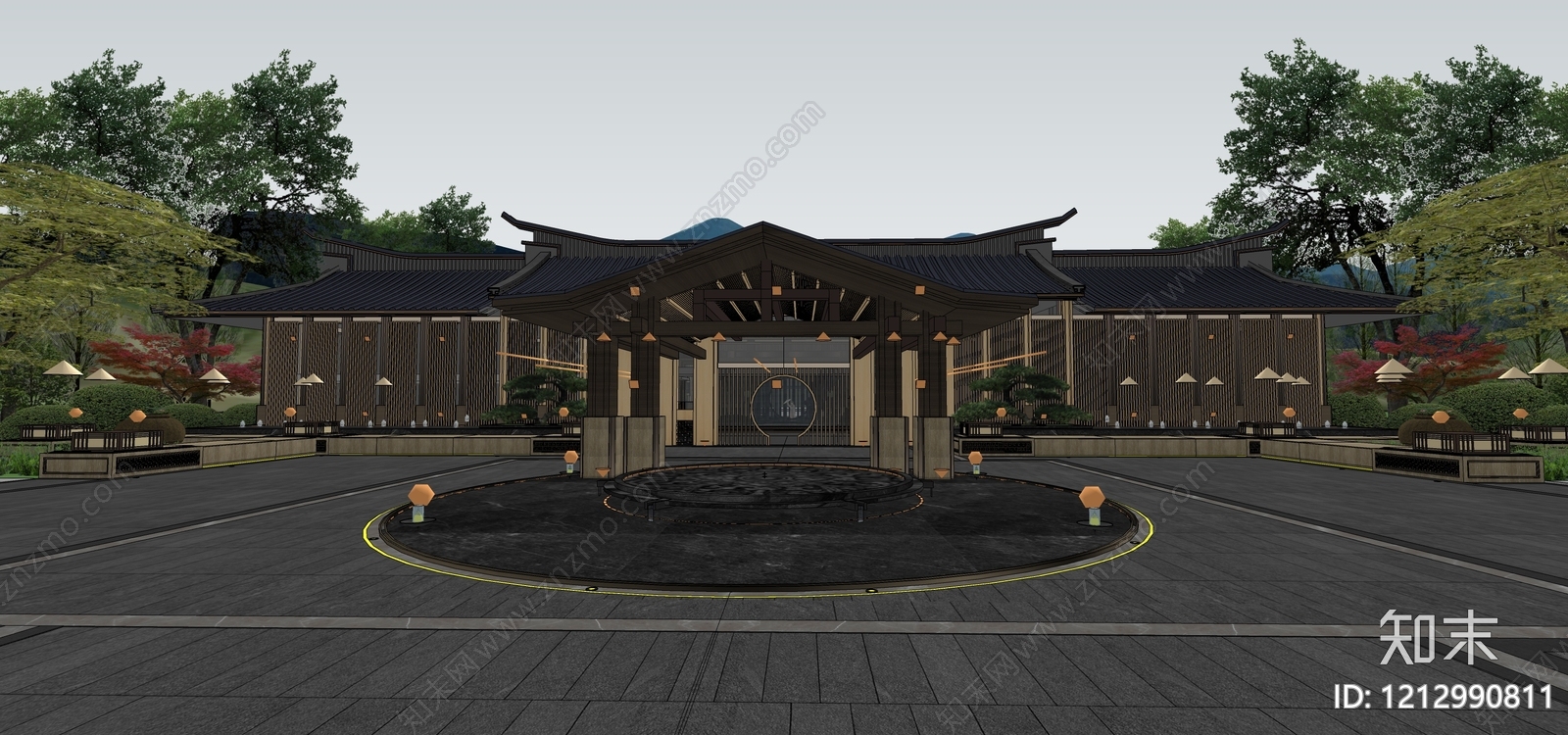 新中式入口大门SU模型下载【ID:1212990811】