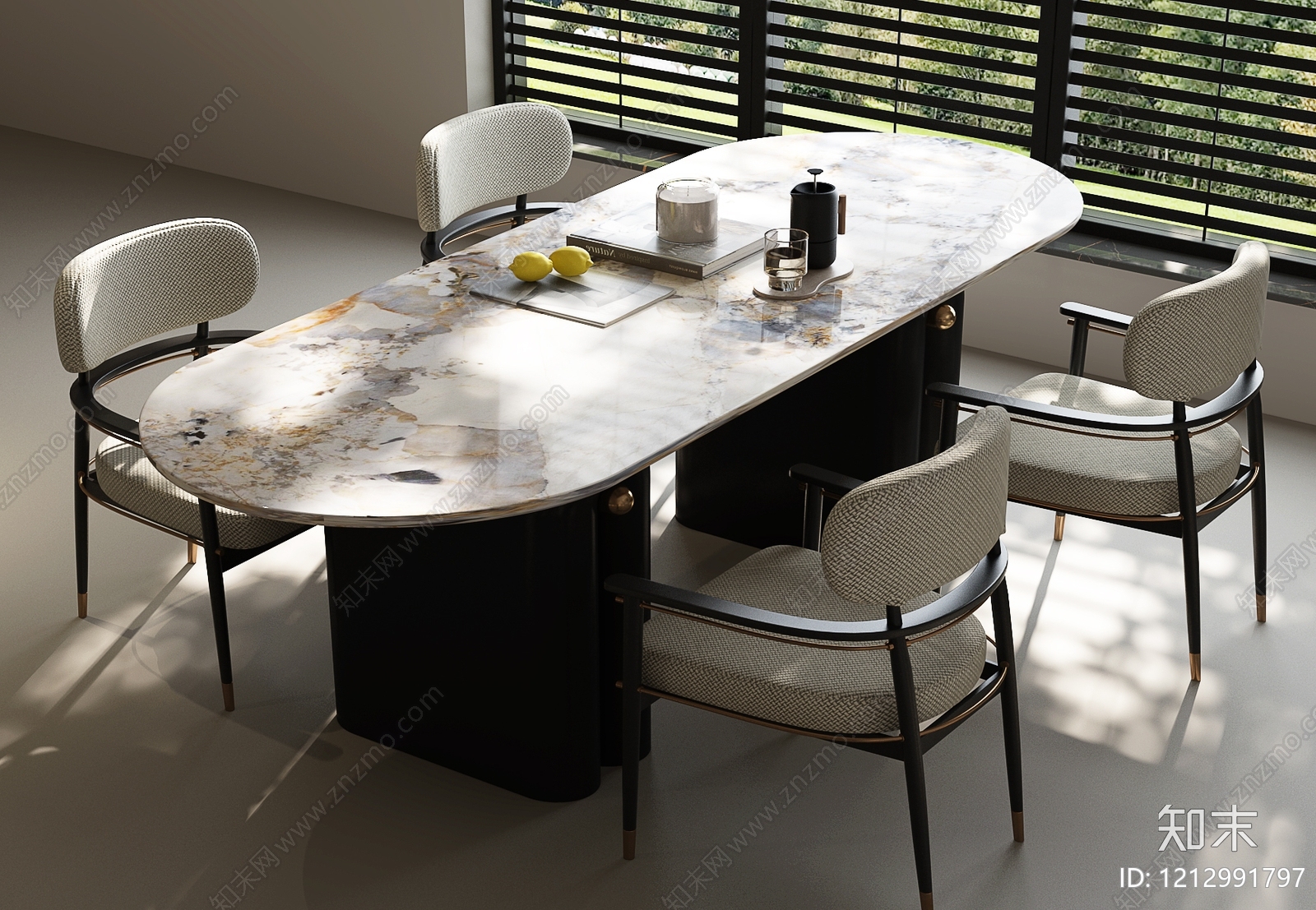 意式轻奢餐桌椅3D模型下载【ID:1212991797】