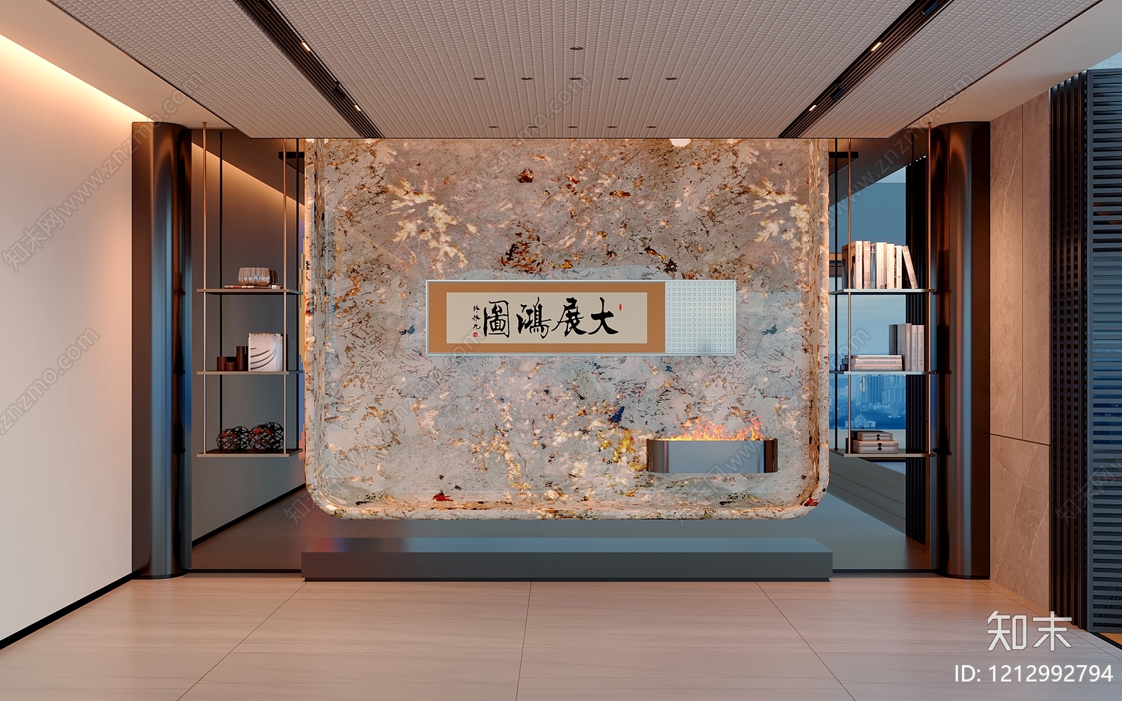 新中式背景墙SU模型下载【ID:1212992794】