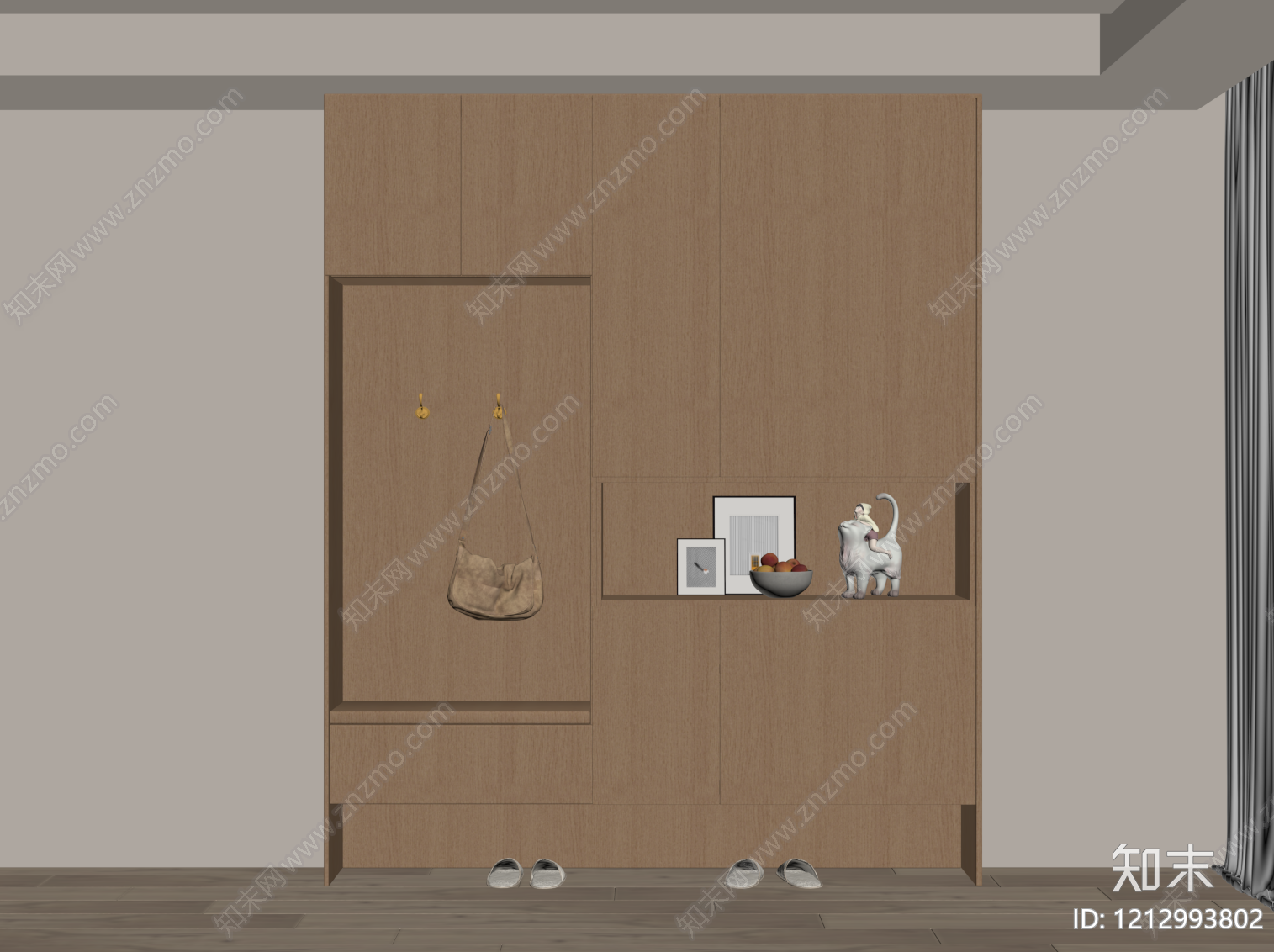 原木风玄关柜SU模型下载【ID:1212993802】