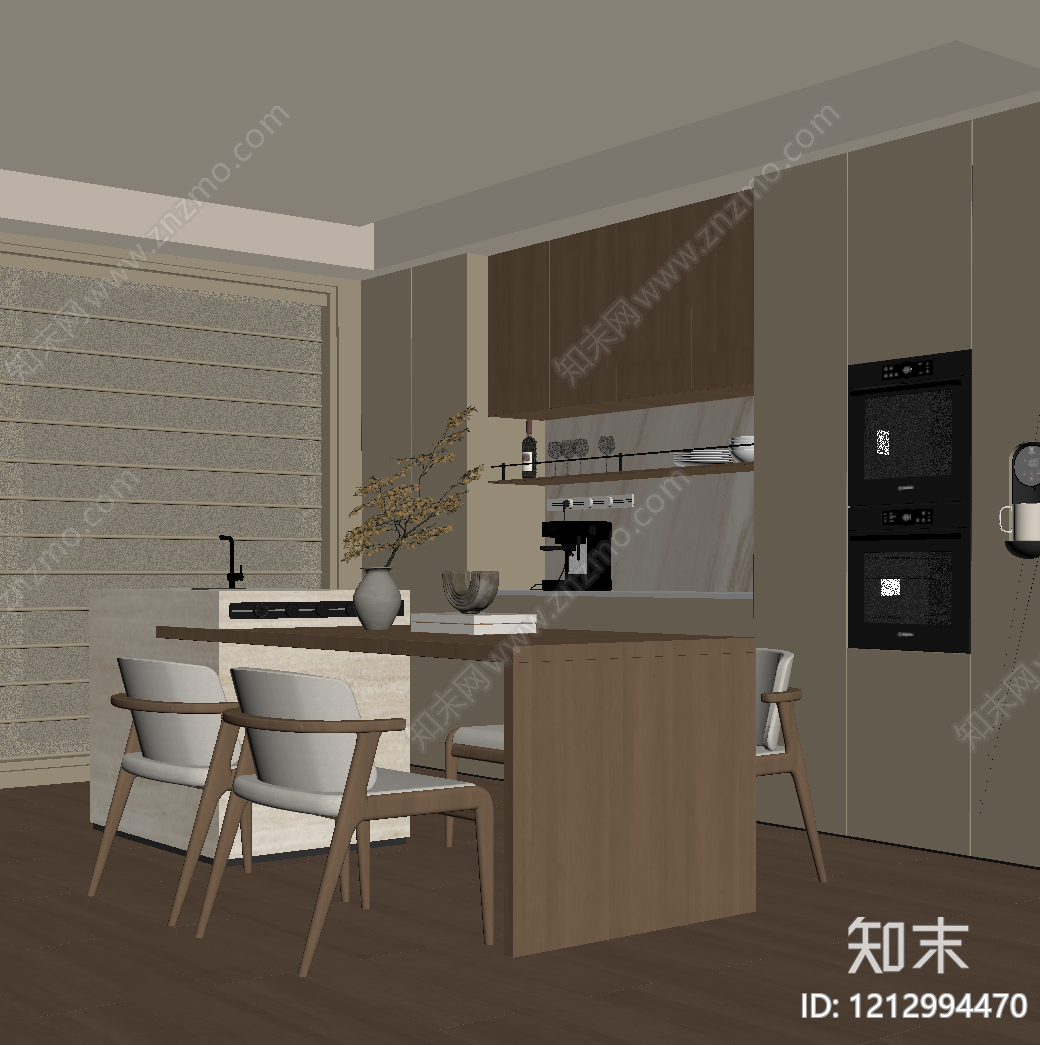 奶油风家居餐厅SU模型下载【ID:1212994470】