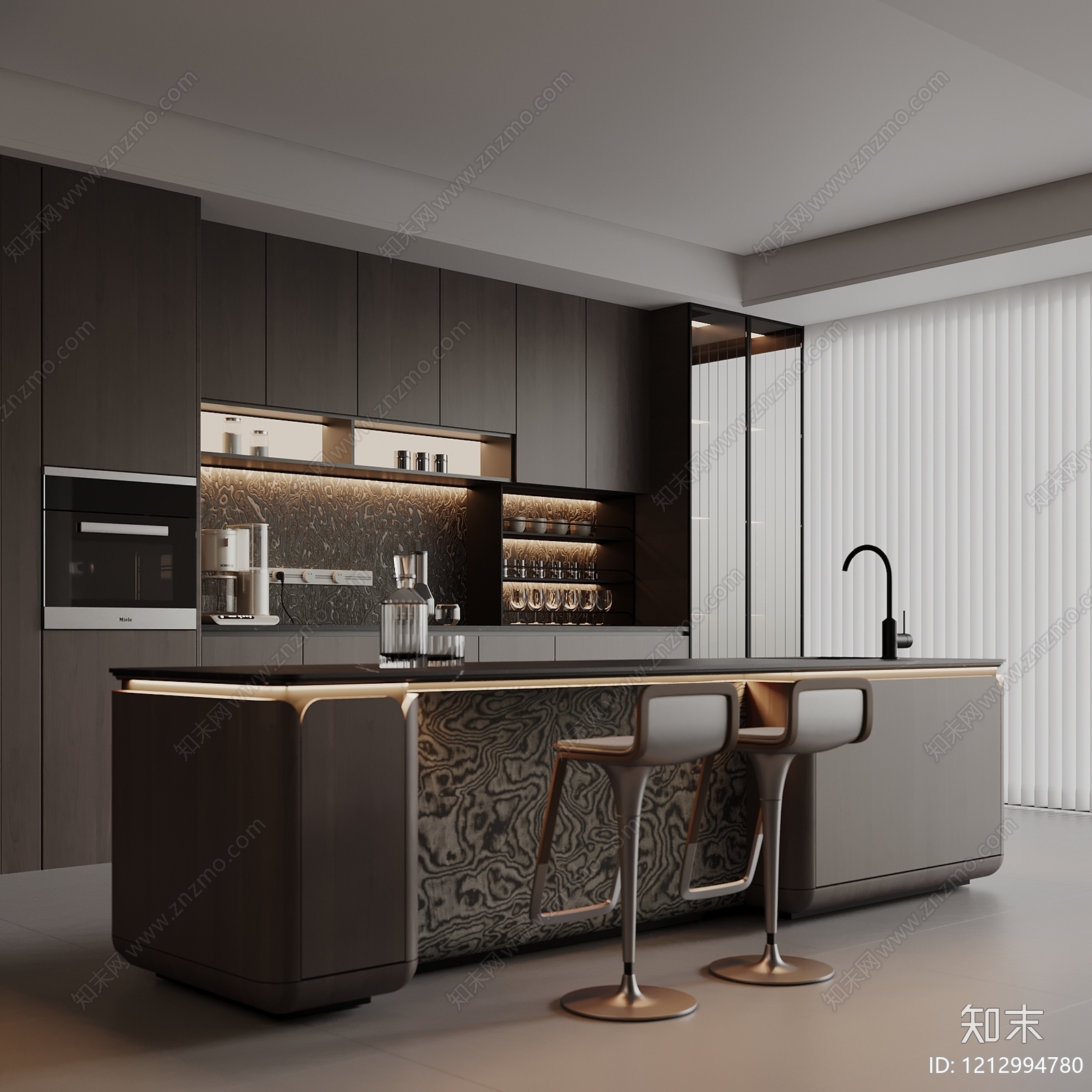 现代极简岛台餐厅3D模型精品下载_3dmax模型_知末网