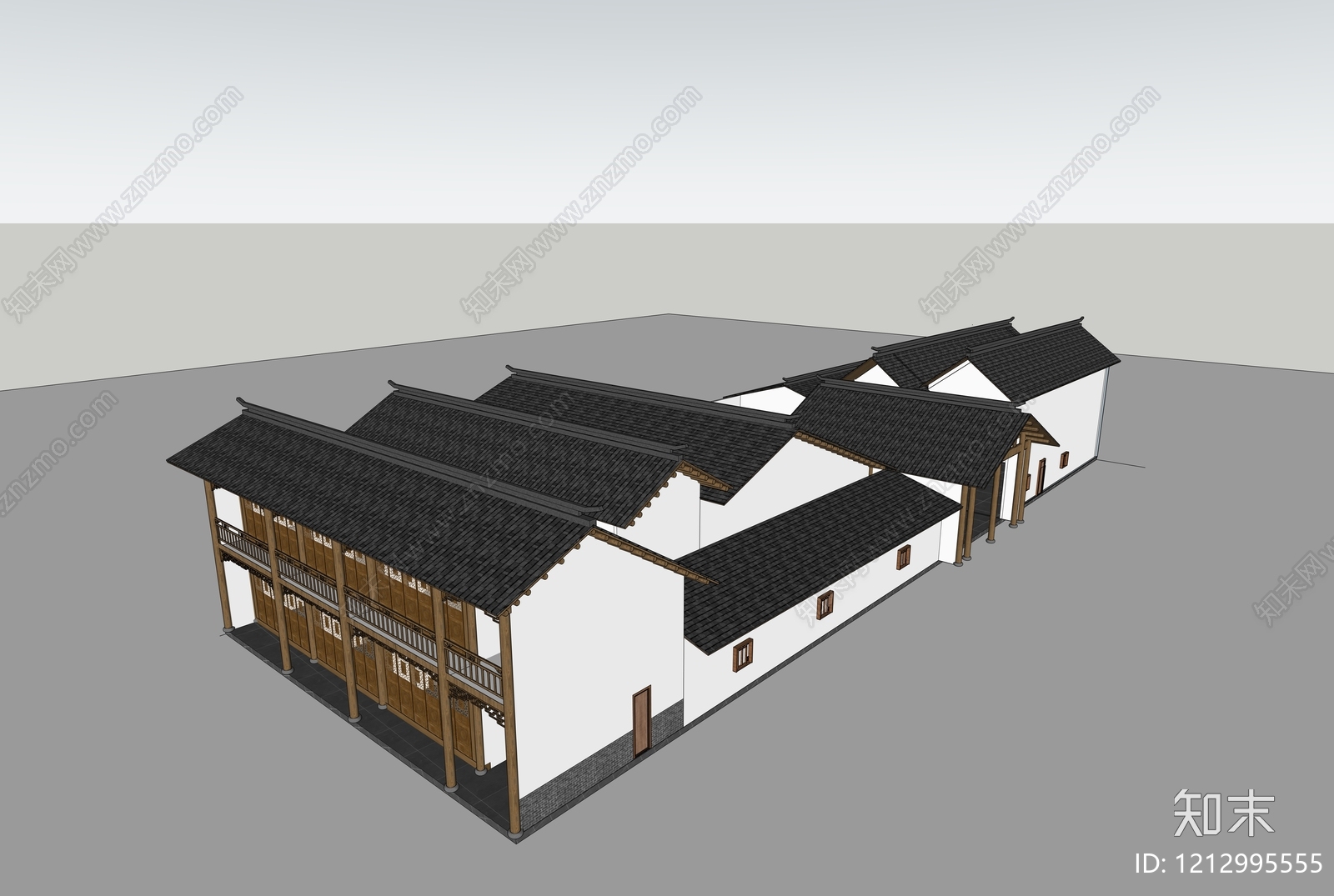 新中式古建筑SU模型下载【ID:1212995555】