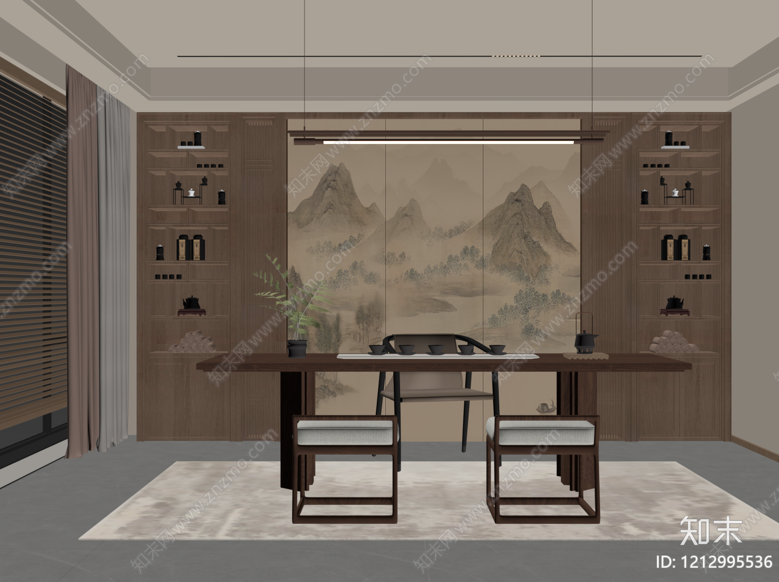 新中式茶室SU模型下载【ID:1212995536】