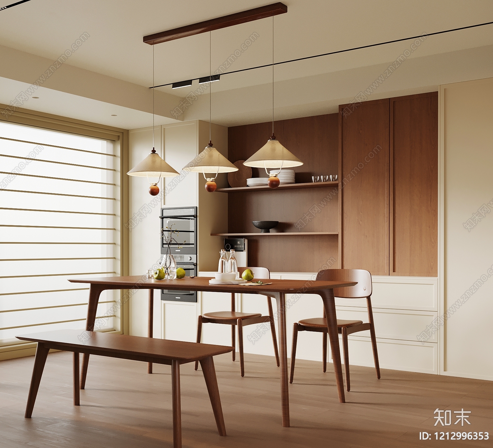 奶油风家居餐厅SU模型下载【ID:1212996353】