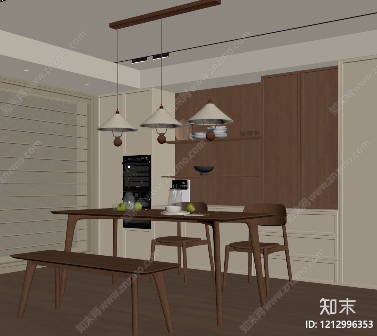 奶油风家居餐厅SU模型下载【ID:1212996353】